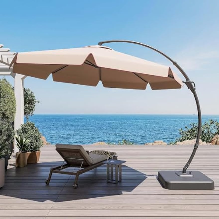 LAUSAINT HOME Outdoor Patio Umbrella, Deluxe Curvy Cantilever Umbrella Heavy Duty Offset with 360° Rotation Base for Market, Pool, Garden, Backyard, Deck