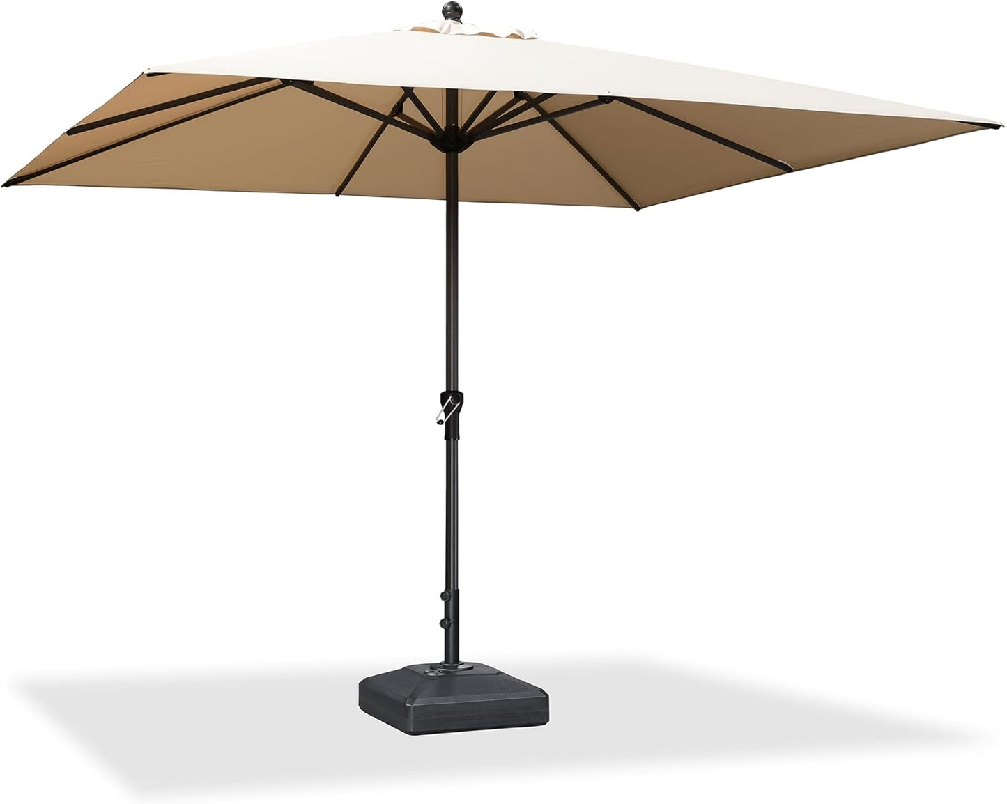PURPLE LEAF 10' x 6.5' Rectangle Patio Market Umbrella with Base Outdoor Table Umbrellas Aluminum Frame Sun Shade with 8 Sturdy Ribs Tilt for Garden Deck Lawn Pool Beige