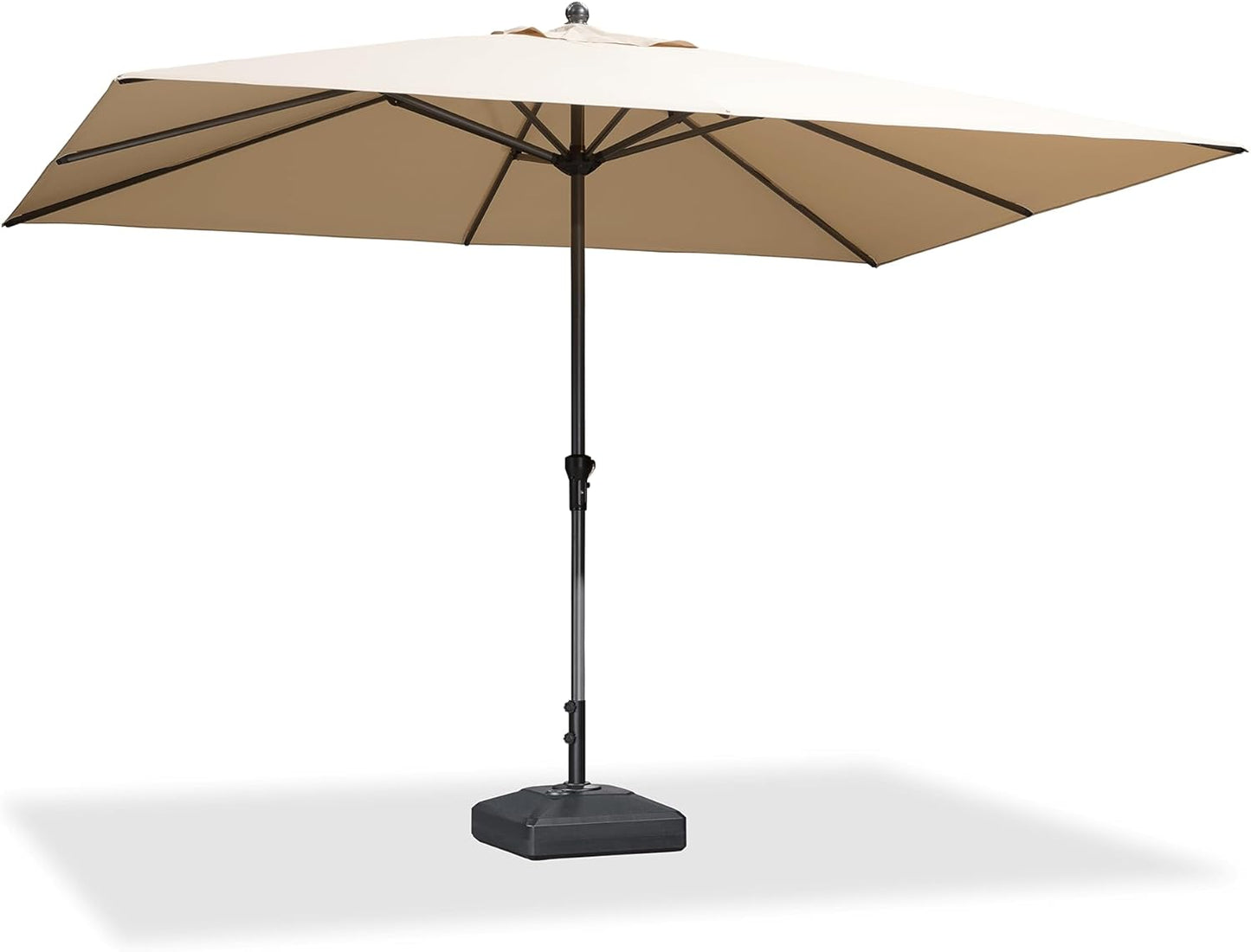 PURPLE LEAF 10' x 6.5' Rectangle Patio Market Umbrella with Base Outdoor Table Umbrellas Aluminum Frame Sun Shade with 8 Sturdy Ribs Tilt for Garden Deck Lawn Pool Beige