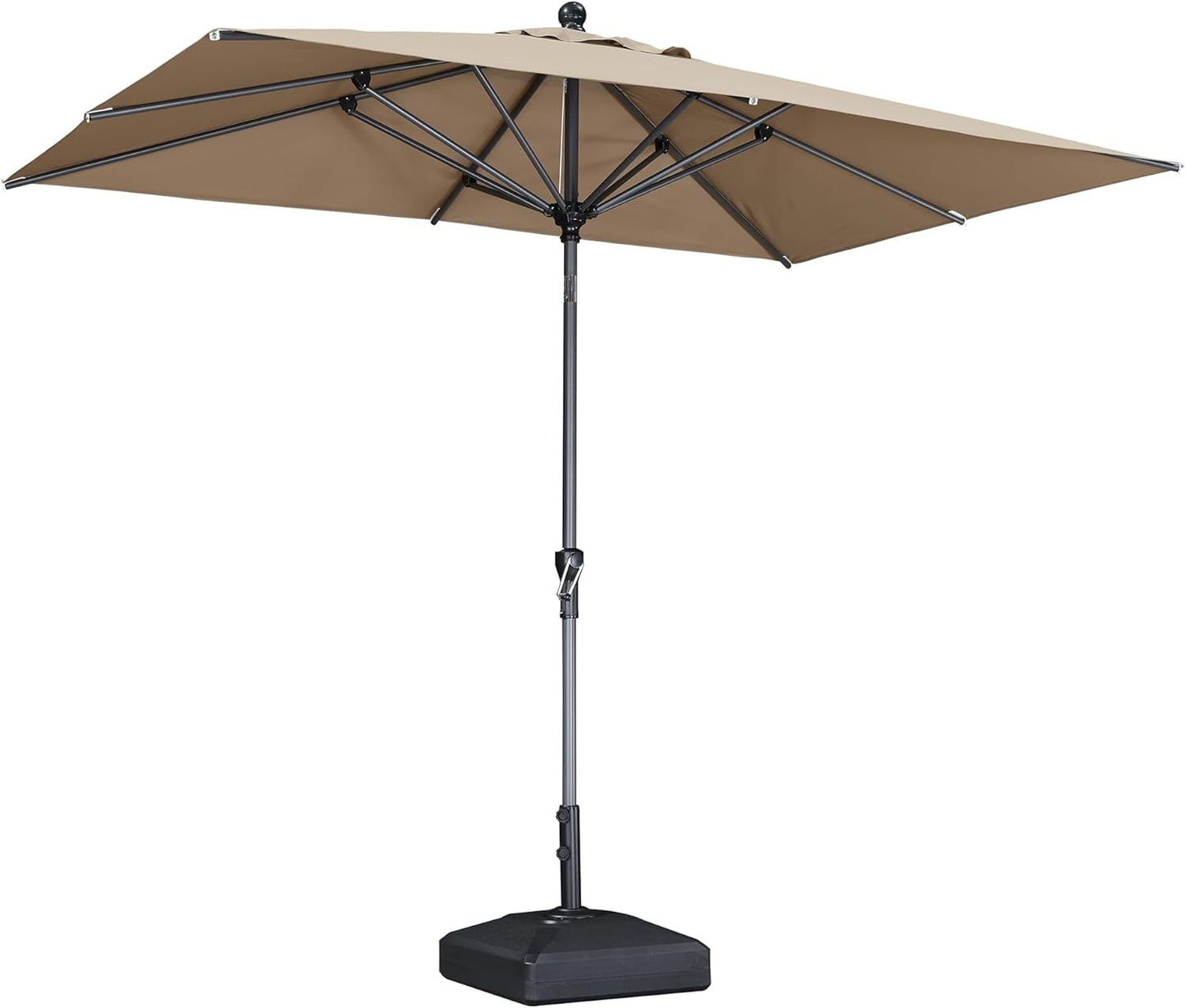PURPLE LEAF 10' x 6.5' Rectangle Patio Market Umbrella with Base Outdoor Table Umbrellas Aluminum Frame Sun Shade with 8 Sturdy Ribs Tilt for Garden Deck Lawn Pool Beige