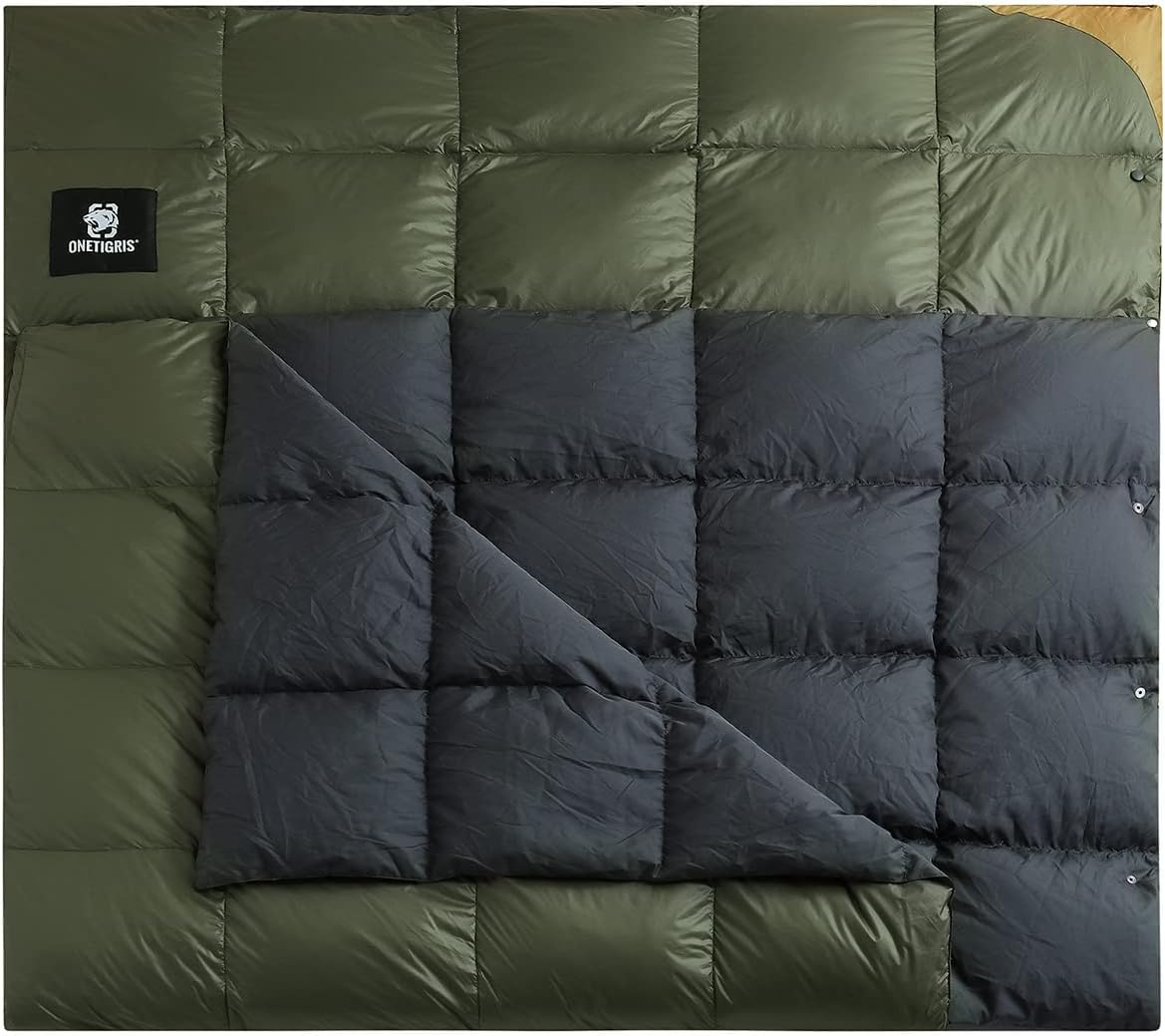 ONETIGRIS Down Camping Blanket 2 Person -Warm, Lightweight, Packable, Puffy Outdoor Travelling Blanket for Cold Weather Backpacking Hiking Stadium Gardening Beach Picnic Quilt