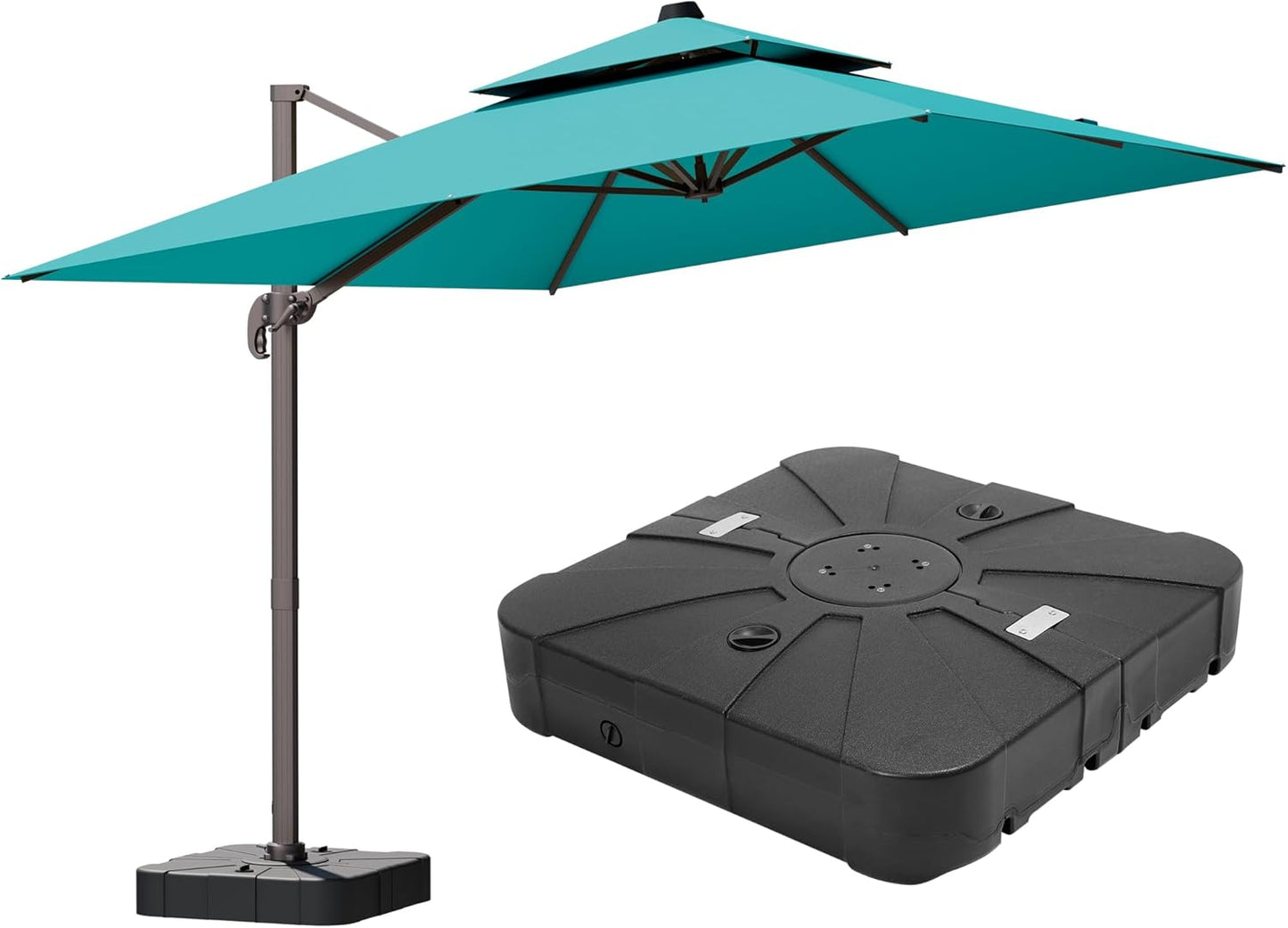 10x13FT Cantilever Outdoor Patio Umbrellas, Double Top Large Rectangle Umbrella, Heavy Duty 360° Rotation Offset Outdoor Sun Shade Umbrella for Garden Deck Pool Backyard Patio, Beige