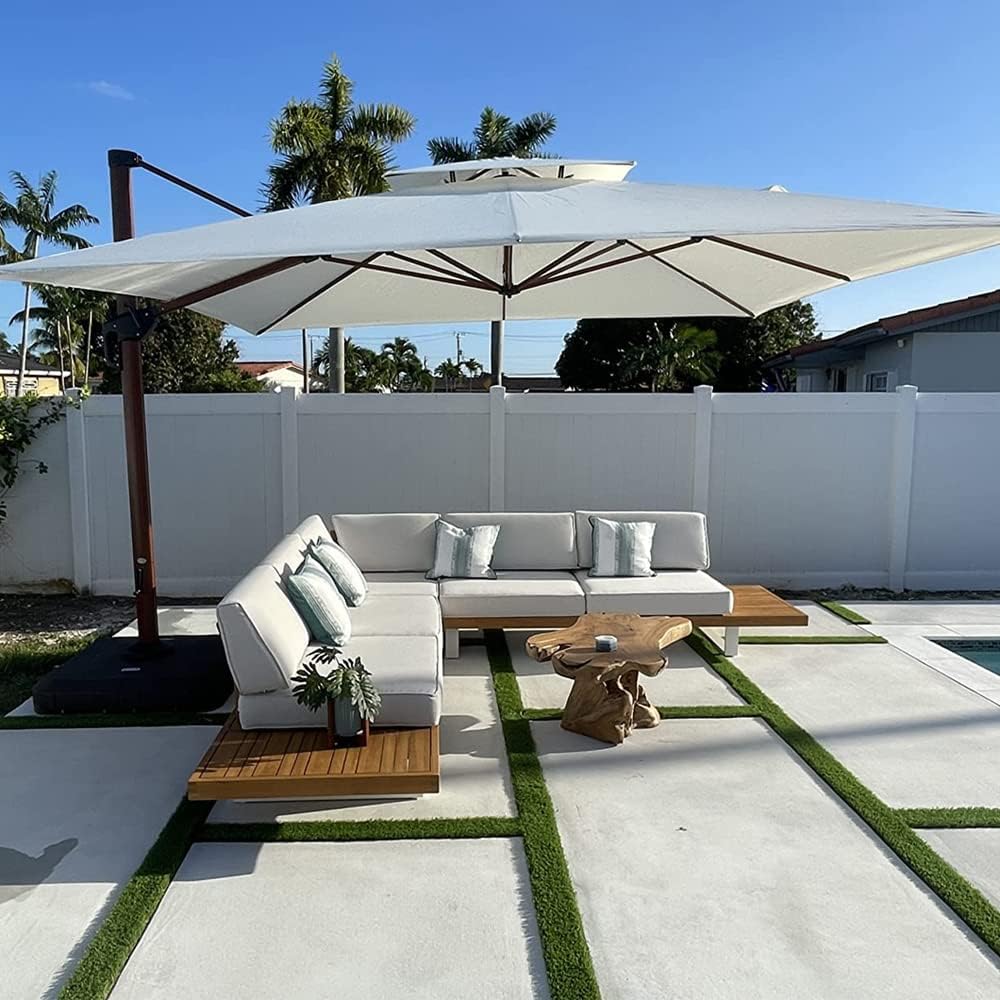 PURPLE LEAF 11' X 11' Patio Umbrella Cantilever Outdoor Umbrellas Square Large Parasol Windproof Sunshade Heavy Duty Sun Umbrellas for Deck Pool Patio Garden, Beige