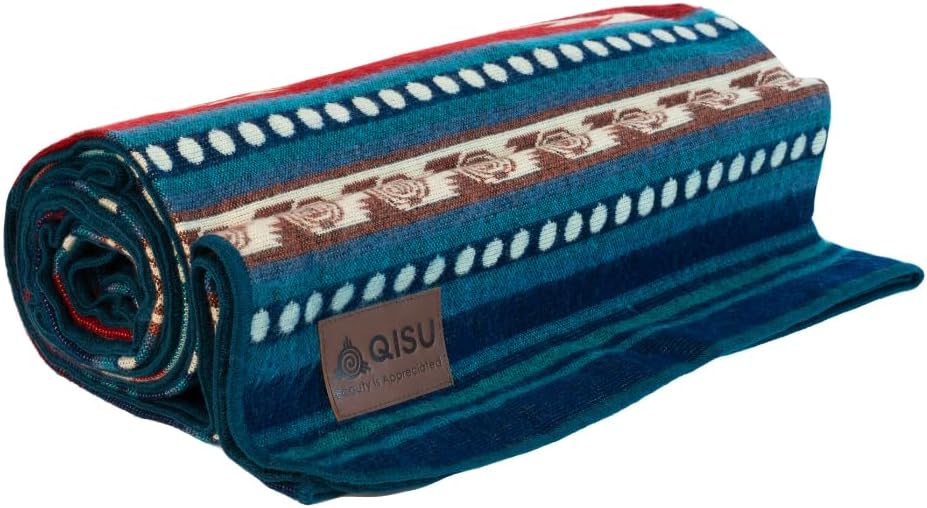 QISU Wool Blanket Throw | Large, Beautiful, Warm, Handmade in Ecuador by Local Artisans |94″ x 78″|Ultra-Soft, Hypoallergenic & Breathable (Rainbow)
