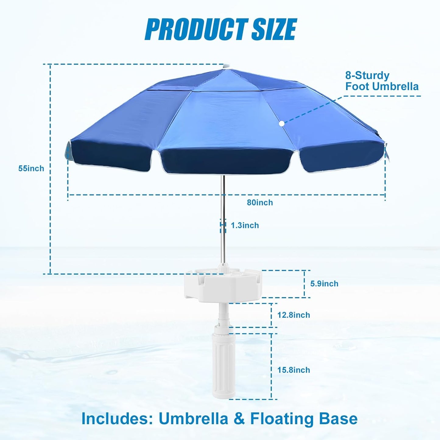 Floating Pool Umbrella,Outdoor Pool Sunshade Umbrella for Inside of Pool,Portable floating table with Drink Holders,No-Tool Setup for Swimming Pools, Beach & Lakes