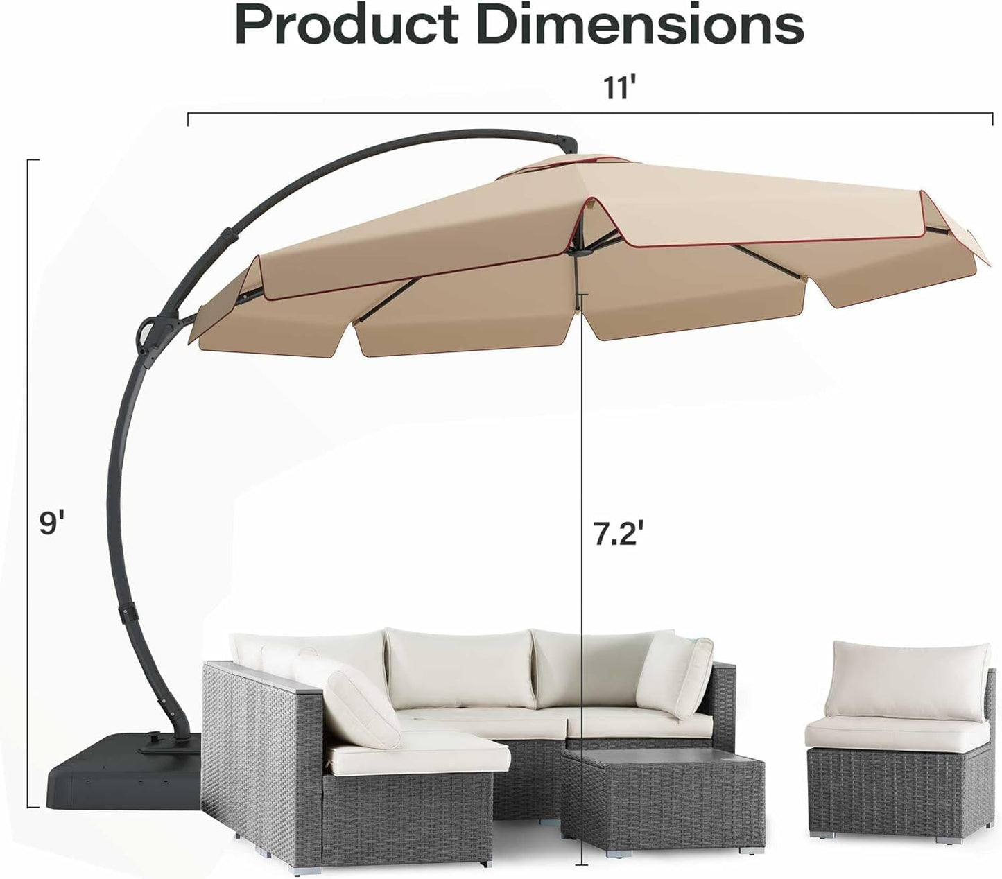 LAUSAINT HOME Outdoor Patio Umbrella, Deluxe Curvy Cantilever Umbrella Heavy Duty Offset with 360° Rotation Base for Market, Pool, Garden, Backyard, Deck
