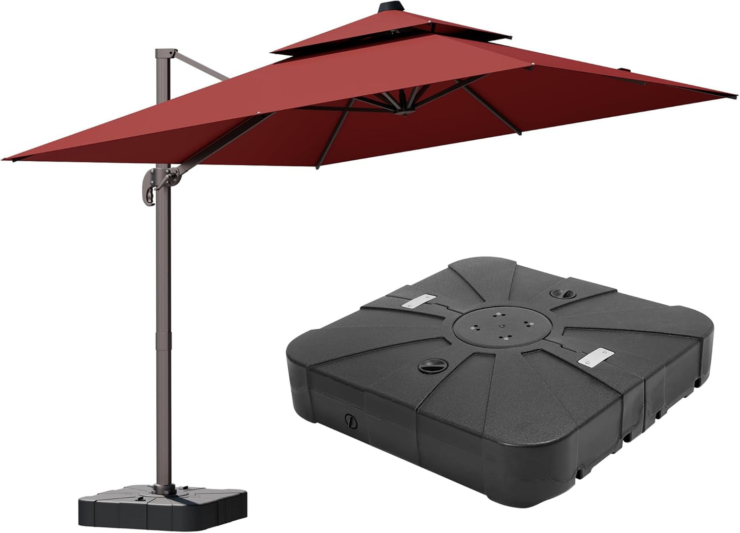 10x13FT Cantilever Outdoor Patio Umbrellas, Double Top Large Rectangle Umbrella, Heavy Duty 360° Rotation Offset Outdoor Sun Shade Umbrella for Garden Deck Pool Backyard Patio, Beige