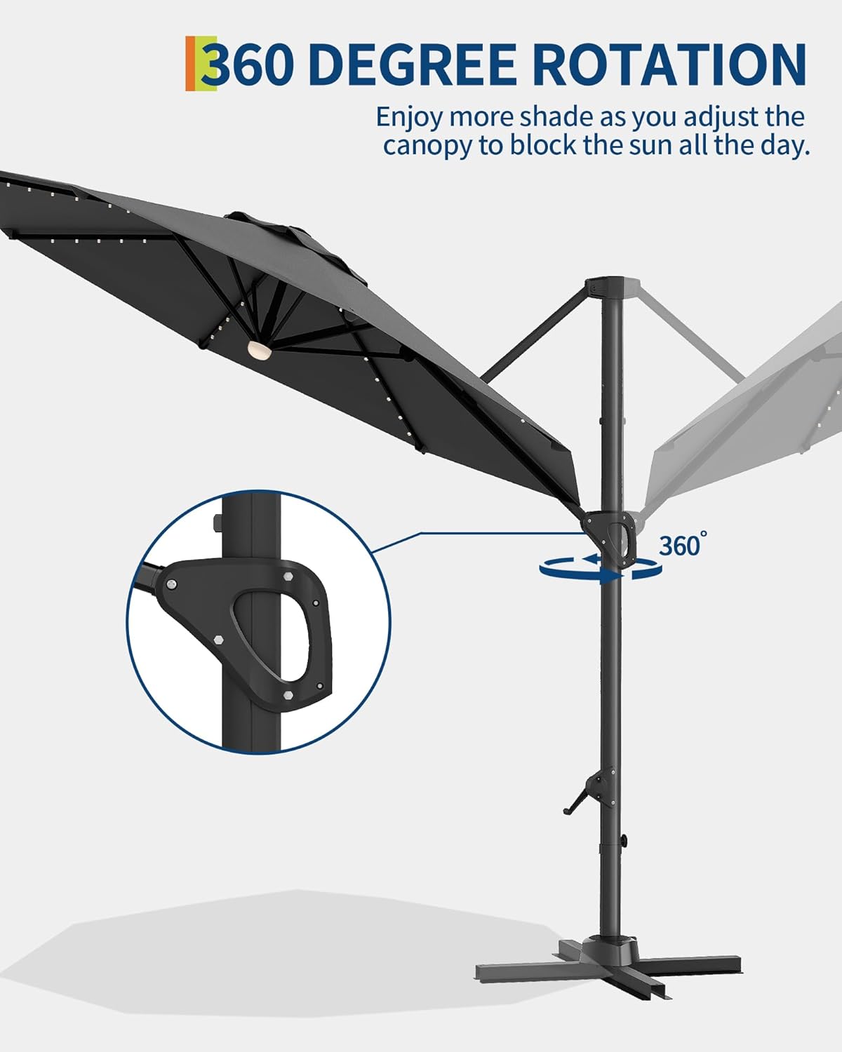 GarveeLife 10FT Outdoor Patio Umbrella Large Cantilever Market Sun Shade Windproof Offset with 360-Degree Rotation for Garden Deck Pool Patio