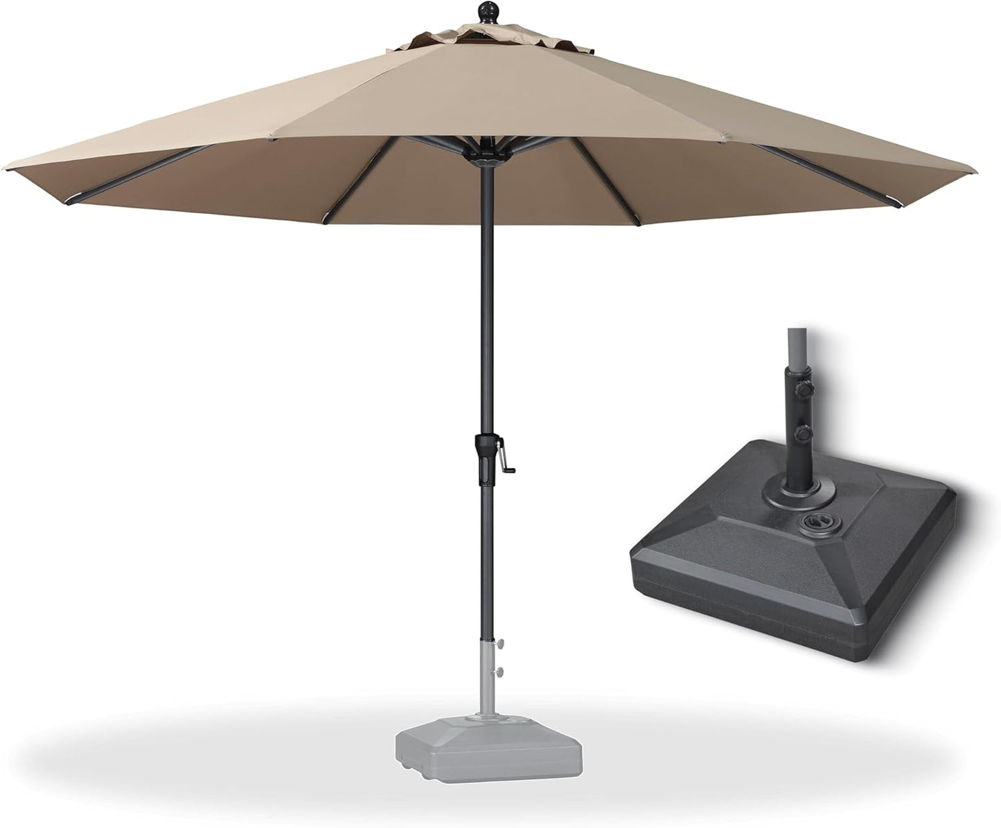 PURPLE LEAF 10' x 6.5' Rectangle Patio Market Umbrella with Base Outdoor Table Umbrellas Aluminum Frame Sun Shade with 8 Sturdy Ribs Tilt for Garden Deck Lawn Pool Beige