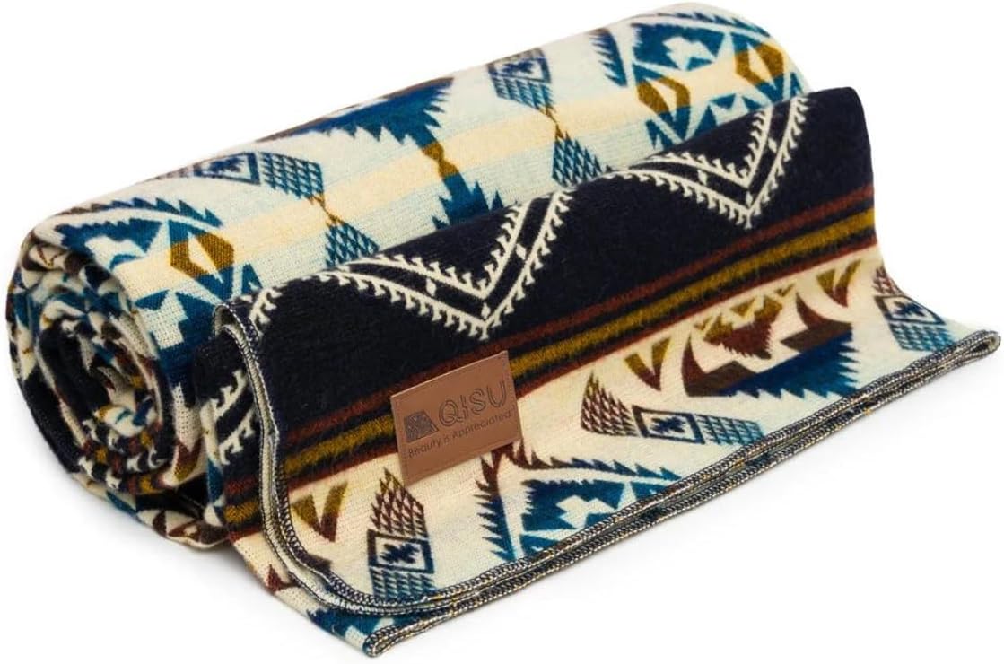 QISU Wool Blanket Throw | Large, Beautiful, Warm, Handmade in Ecuador by Local Artisans |94″ x 78″|Ultra-Soft, Hypoallergenic & Breathable (Rainbow)