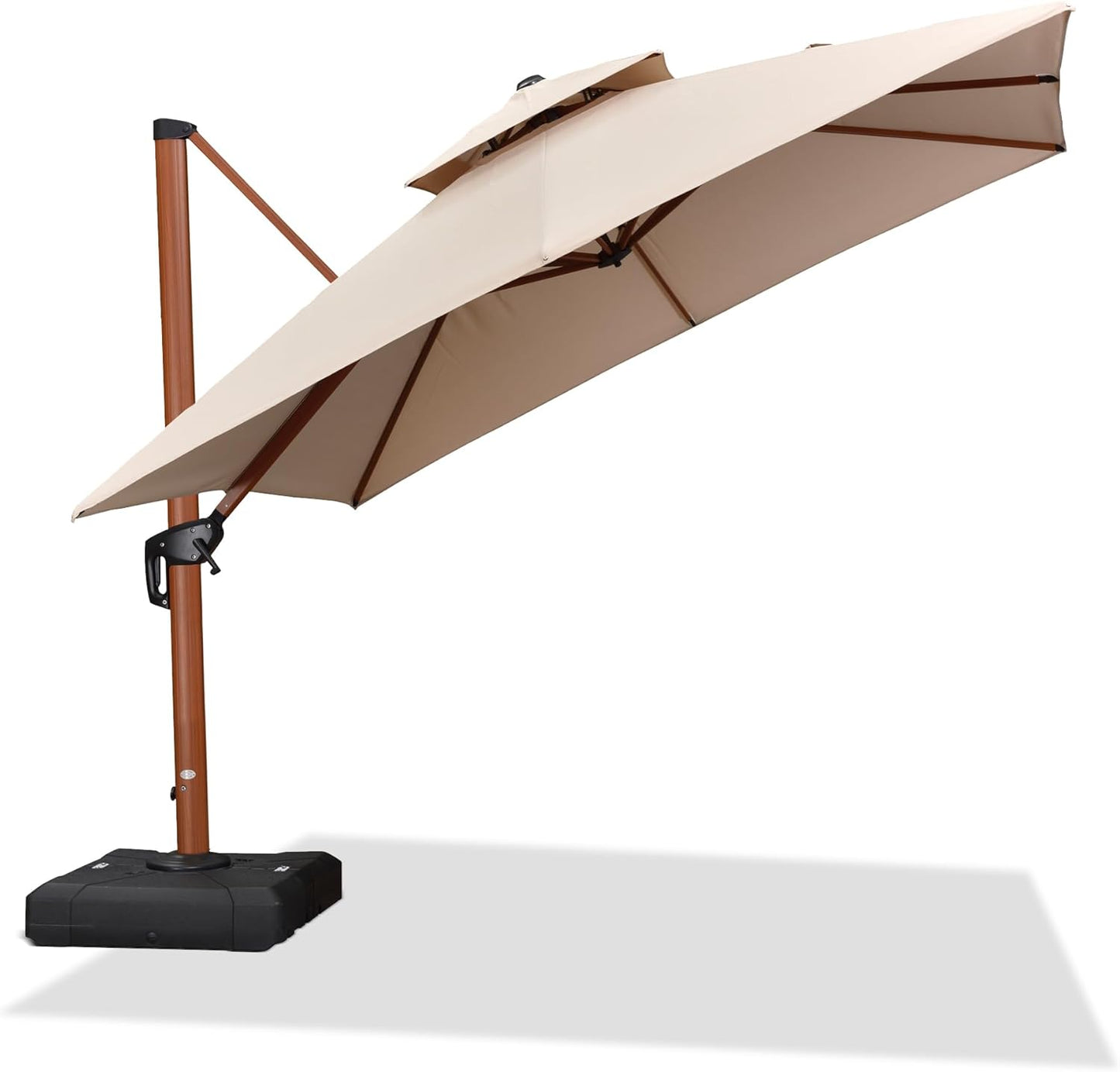 PURPLE LEAF 11' X 11' Patio Umbrella Cantilever Outdoor Umbrellas Square Large Parasol Windproof Sunshade Heavy Duty Sun Umbrellas for Deck Pool Patio Garden, Beige