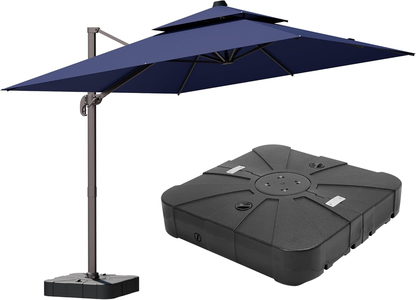 10x13FT Cantilever Outdoor Patio Umbrellas, Double Top Large Rectangle Umbrella, Heavy Duty 360° Rotation Offset Outdoor Sun Shade Umbrella for Garden Deck Pool Backyard Patio, Beige
