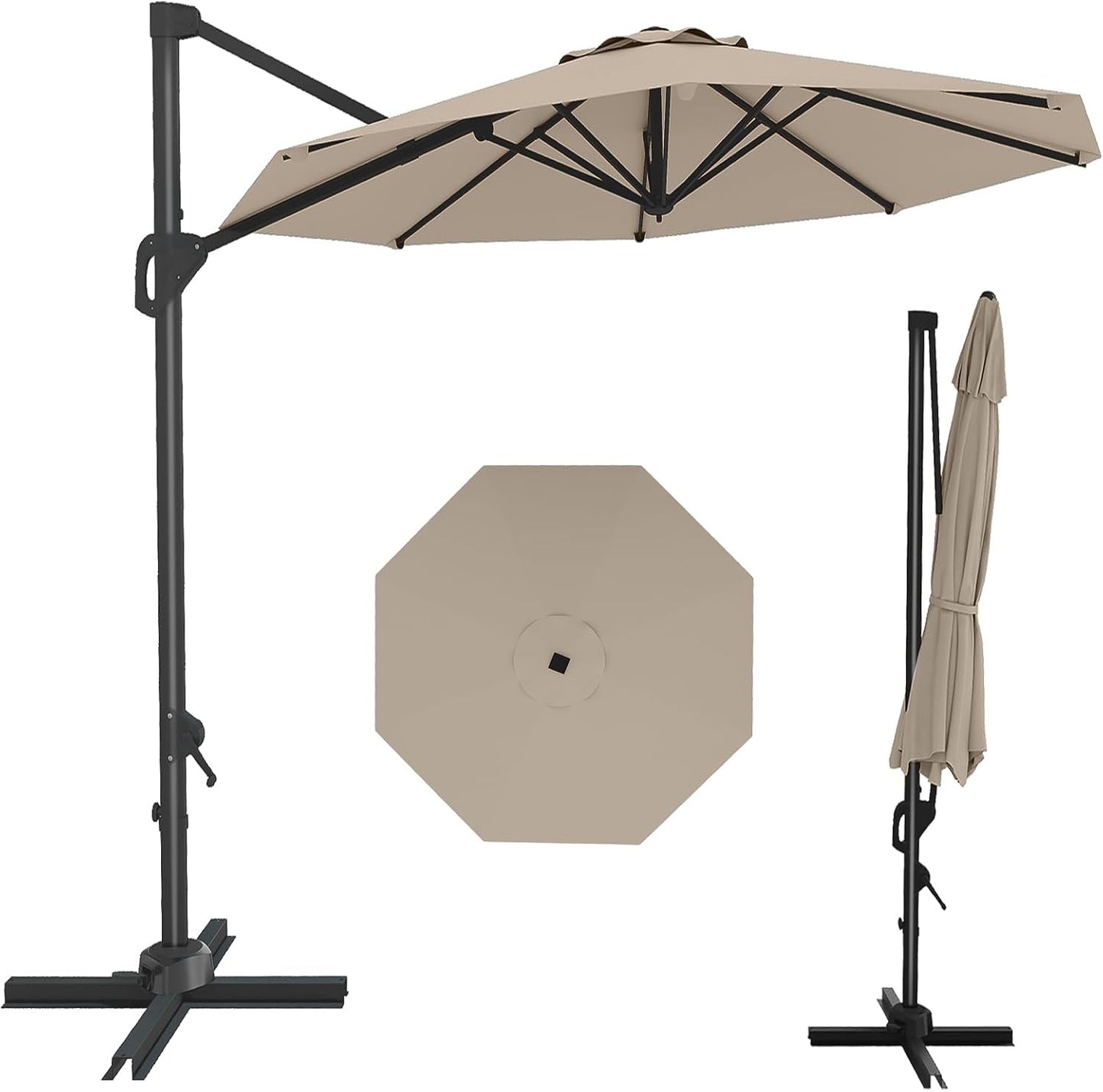 GarveeLife 10FT Outdoor Patio Umbrella Large Cantilever Market Sun Shade Windproof Offset with 360-Degree Rotation for Garden Deck Pool Patio