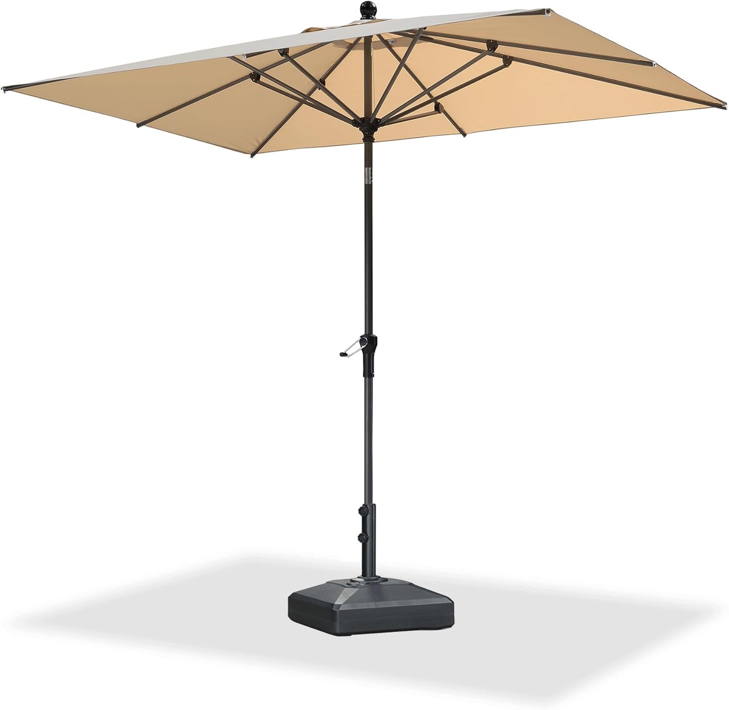 PURPLE LEAF 10' x 6.5' Rectangle Patio Market Umbrella with Base Outdoor Table Umbrellas Aluminum Frame Sun Shade with 8 Sturdy Ribs Tilt for Garden Deck Lawn Pool Beige