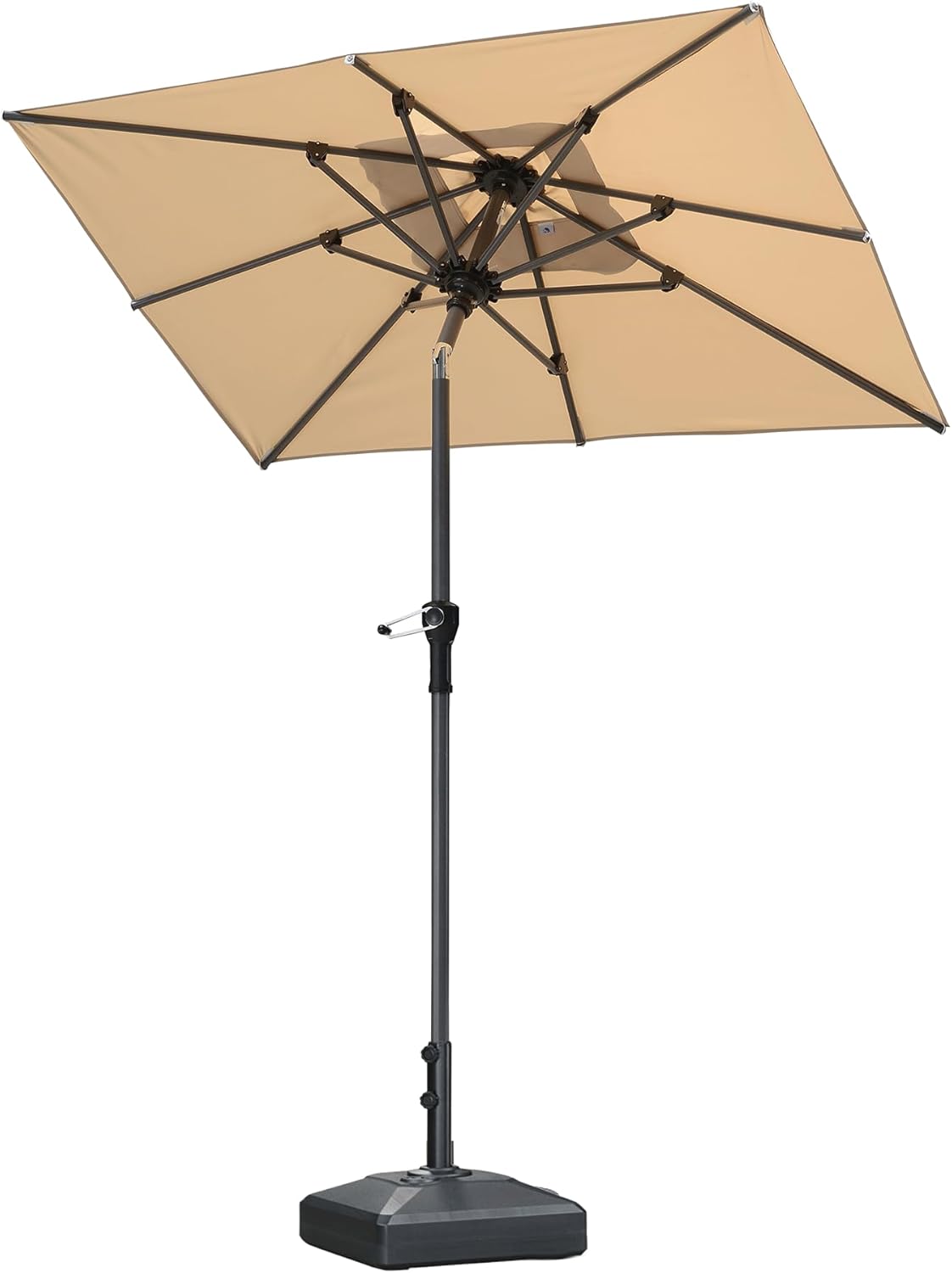 PURPLE LEAF 10' x 6.5' Rectangle Patio Market Umbrella with Base Outdoor Table Umbrellas Aluminum Frame Sun Shade with 8 Sturdy Ribs Tilt for Garden Deck Lawn Pool Beige