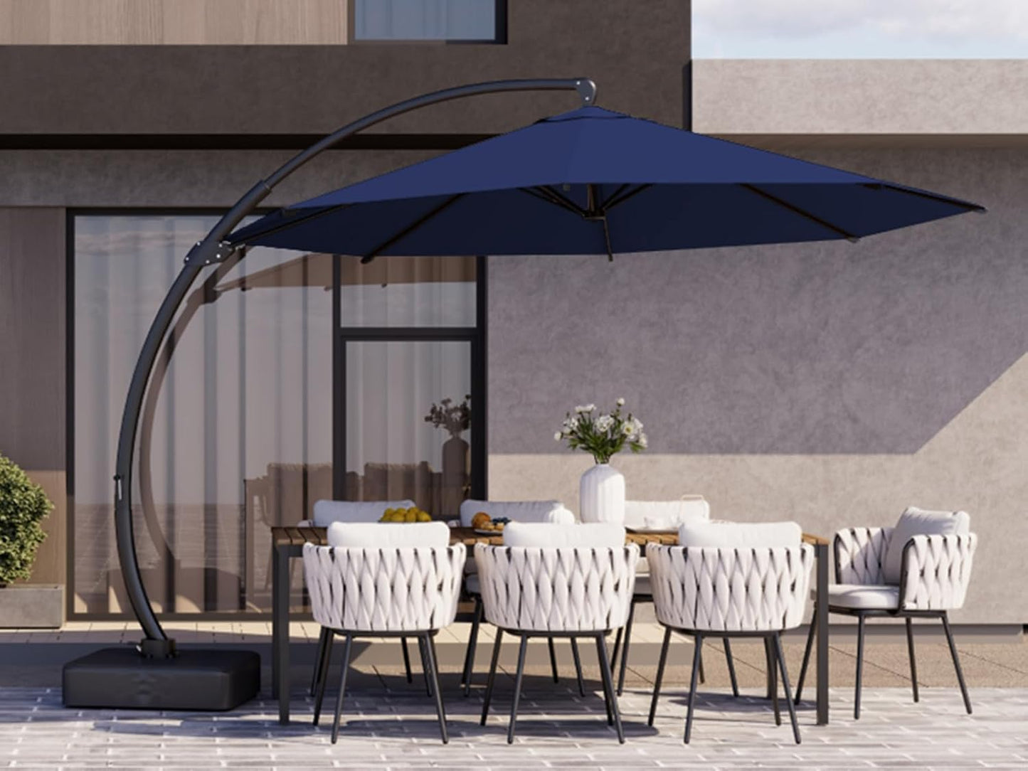 Kingdura 11ft Cantilever Patio Umbrella with Base Included, Large Round Offset Outdoor Pool Umbrella, 360° Rotation & Infinite Tilt, Heavy Duty Aluminum Frame for Deck Backyard, Beige
