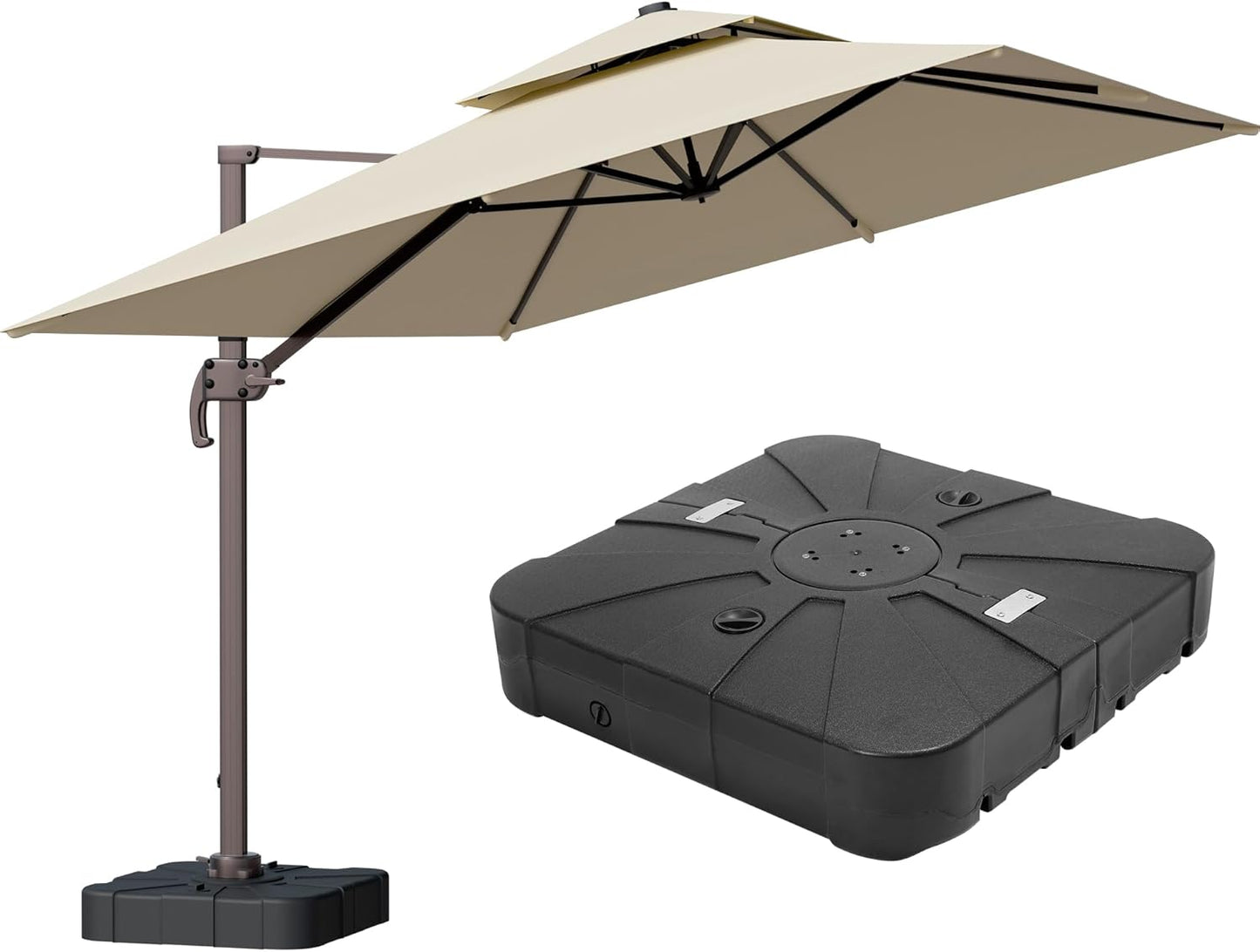 10x13FT Cantilever Outdoor Patio Umbrellas, Double Top Large Rectangle Umbrella, Heavy Duty 360° Rotation Offset Outdoor Sun Shade Umbrella for Garden Deck Pool Backyard Patio, Beige