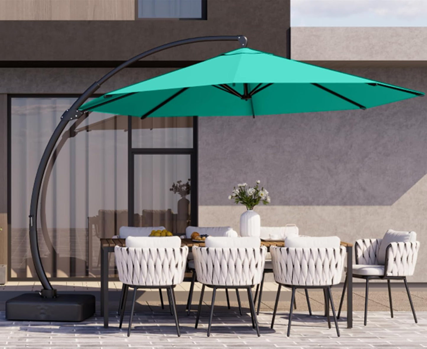 Kingdura 11ft Cantilever Patio Umbrella with Base Included, Large Round Offset Outdoor Pool Umbrella, 360° Rotation & Infinite Tilt, Heavy Duty Aluminum Frame for Deck Backyard, Beige