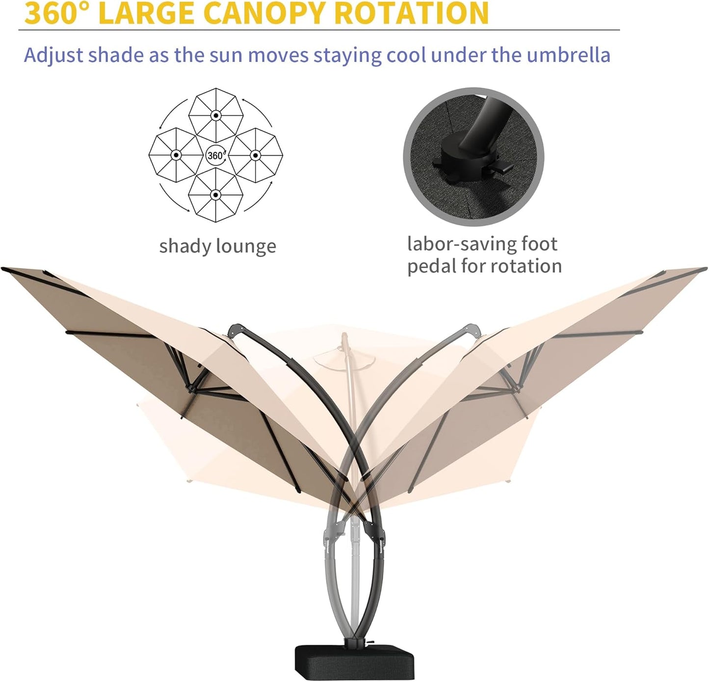 Kingdura 11ft Cantilever Patio Umbrella with Base Included, Large Round Offset Outdoor Pool Umbrella, 360° Rotation & Infinite Tilt, Heavy Duty Aluminum Frame for Deck Backyard, Beige