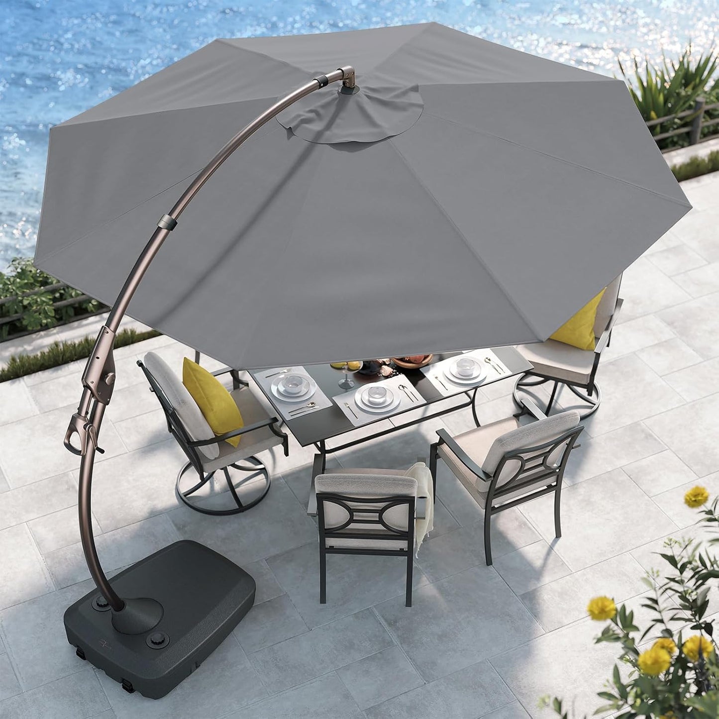 Grand patio 11FT Cantilever Umbrella with Base Outdoor Large Round Aluminum Offset Umbrella for Patio Garden Backyard (Champagne, 11 FT)