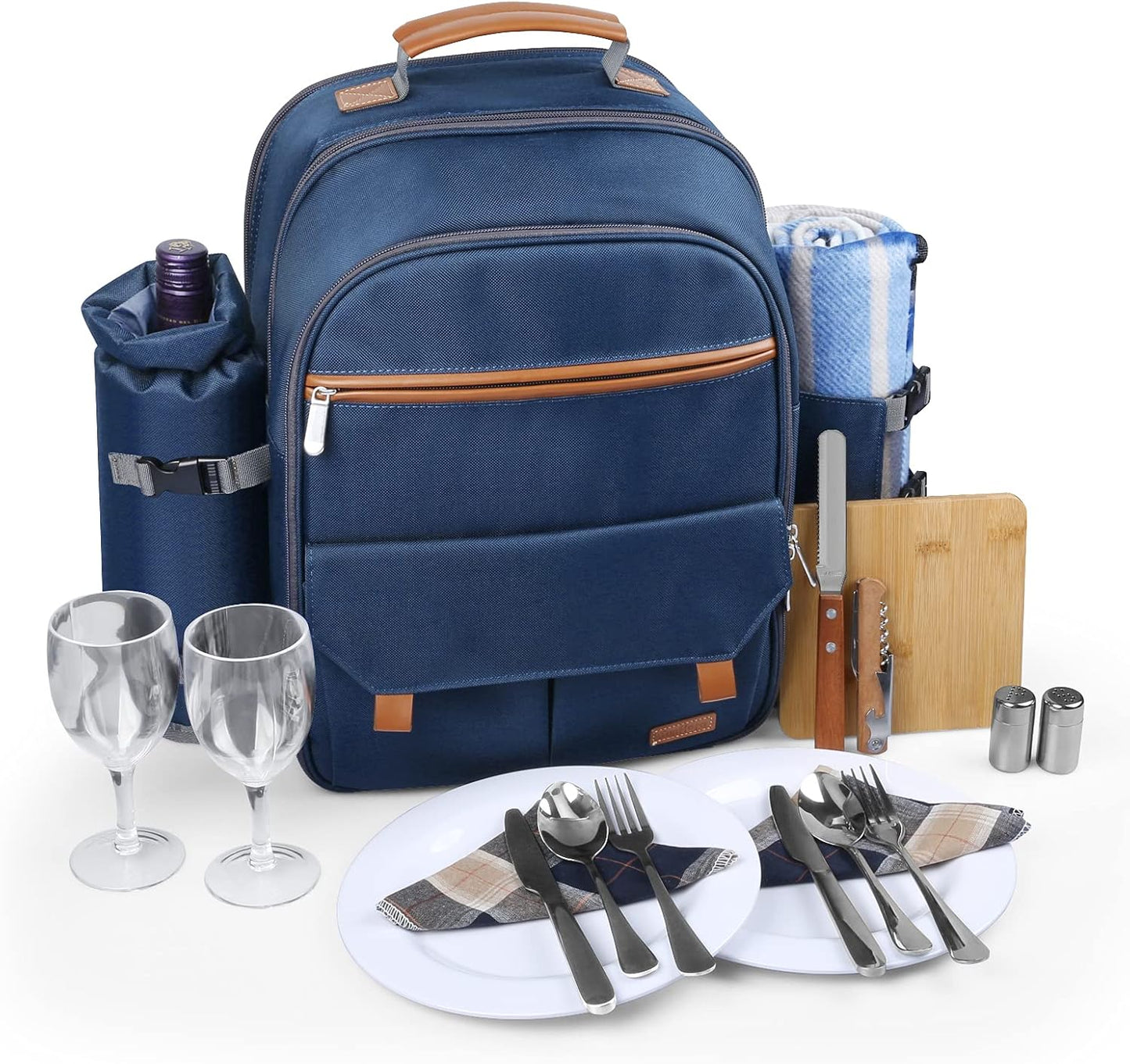Sunflora Picnic Backpack for 4 Person with Blanket Picnic Basket Set for 2 with Insulated Cooler Wine Pouch for Family Couples (Brush Beige)
