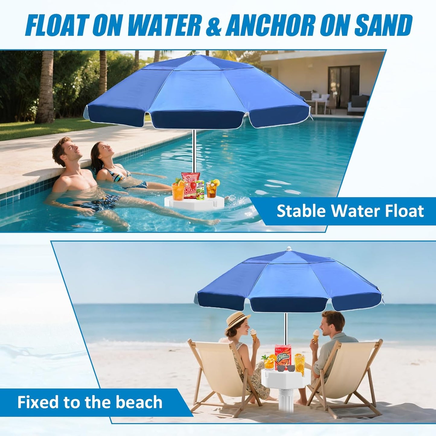 Floating Pool Umbrella,Outdoor Pool Sunshade Umbrella for Inside of Pool,Portable floating table with Drink Holders,No-Tool Setup for Swimming Pools, Beach & Lakes