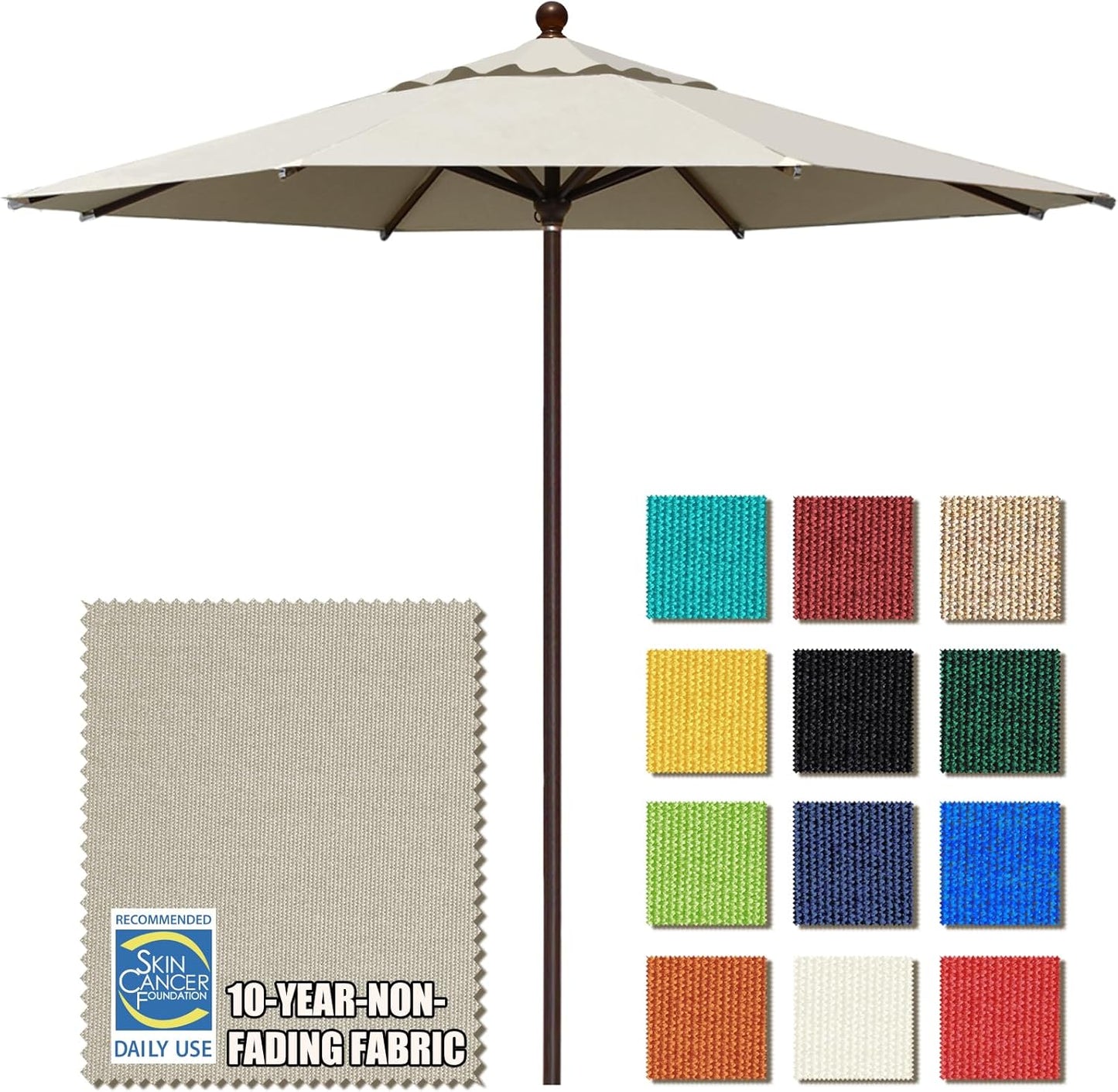 EliteShade USA 10-Year-Non-Fading 9Ft Market Umbrella Patio Umbrella Outdoor Table Umbrella with Ventilation, Heather Beige