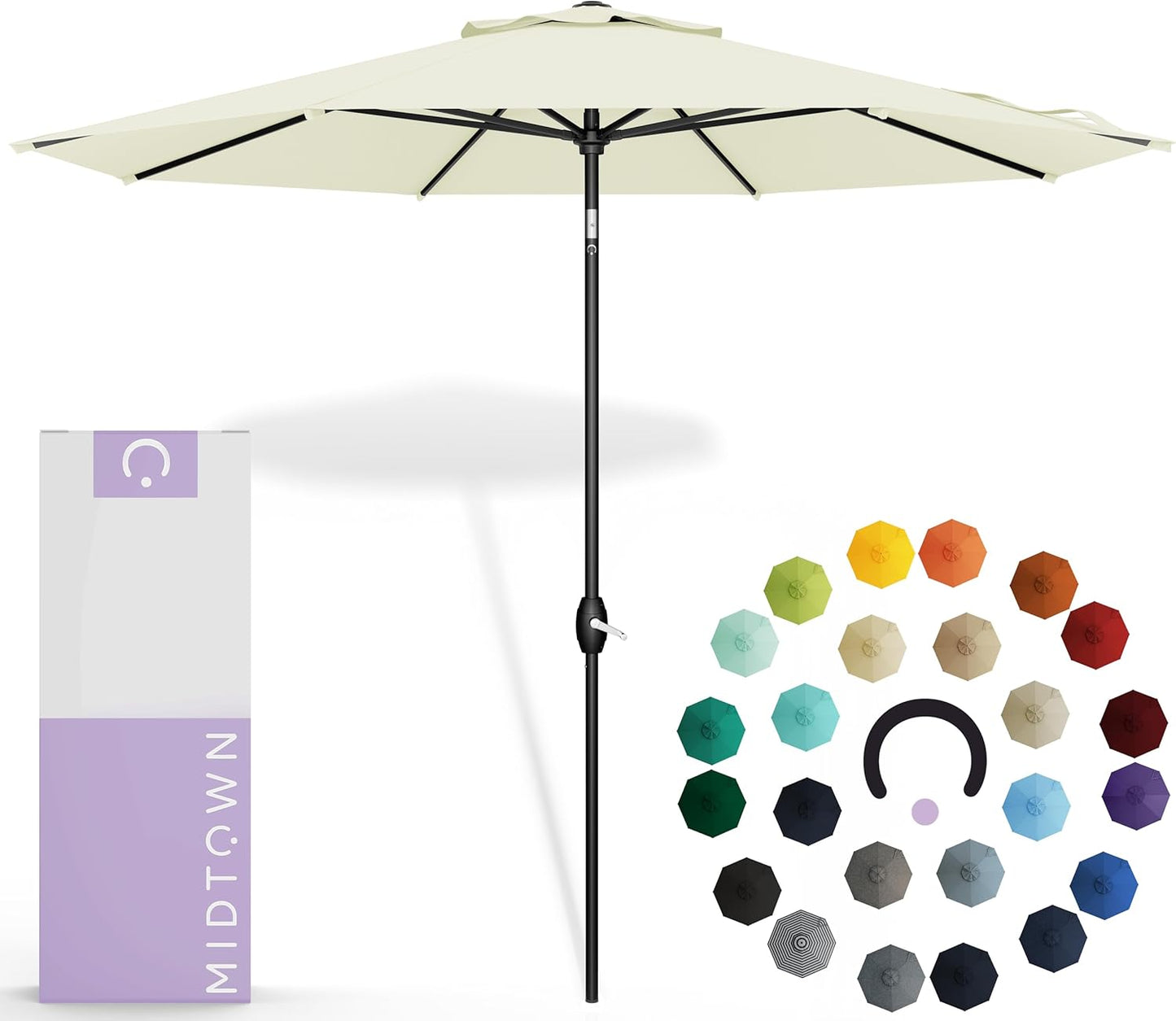 Midtown Umbrellas Sunbrella Umbrella 10 Feet Large Outdoor Umbrella With Sunbrella Canvas Navy Fabric - Auto-Tilt Aluminum Frame Large Patio Umbrella For Backyard, Deck, Garden, Pool - Black Pole