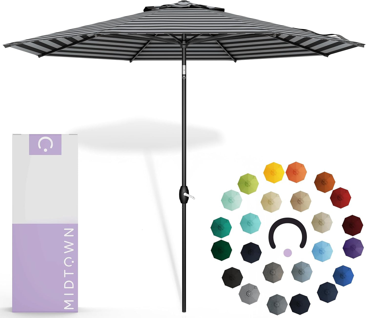 Midtown Umbrellas Sunbrella Umbrella 10 Feet Large Outdoor Umbrella With Sunbrella Canvas Navy Fabric - Auto-Tilt Aluminum Frame Large Patio Umbrella For Backyard, Deck, Garden, Pool - Black Pole