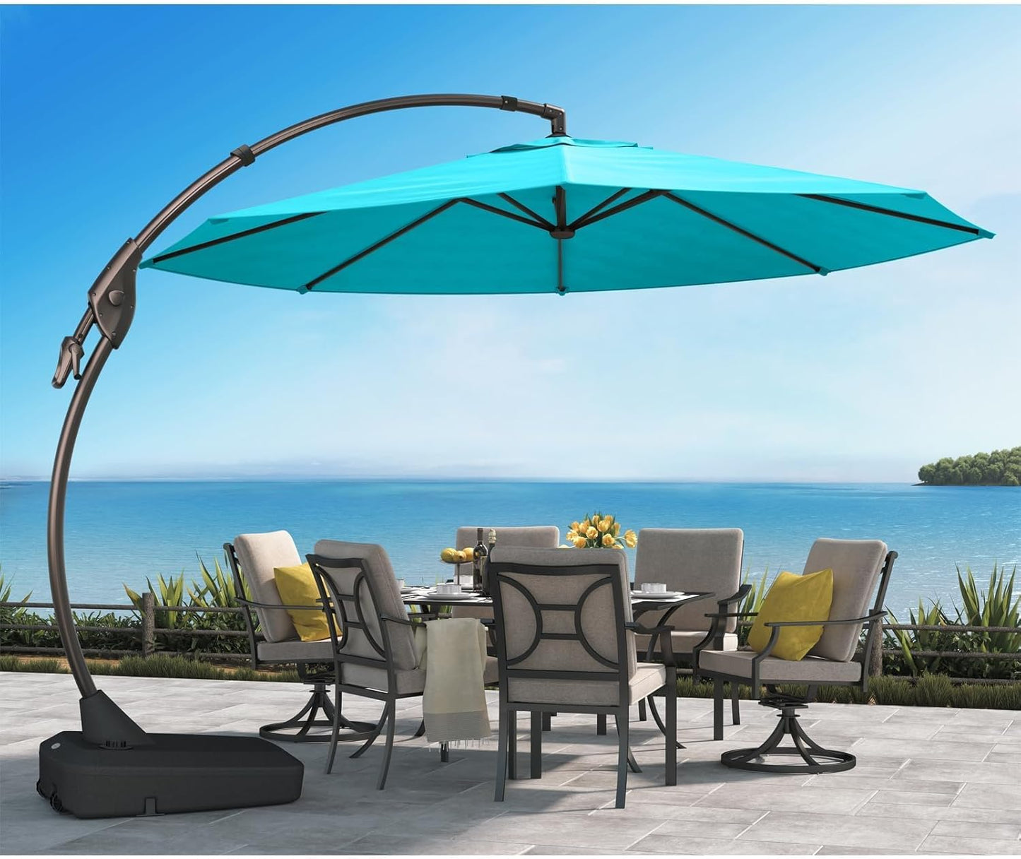 Grand patio 11FT Cantilever Umbrella with Base Outdoor Large Round Aluminum Offset Umbrella for Patio Garden Backyard (Champagne, 11 FT)
