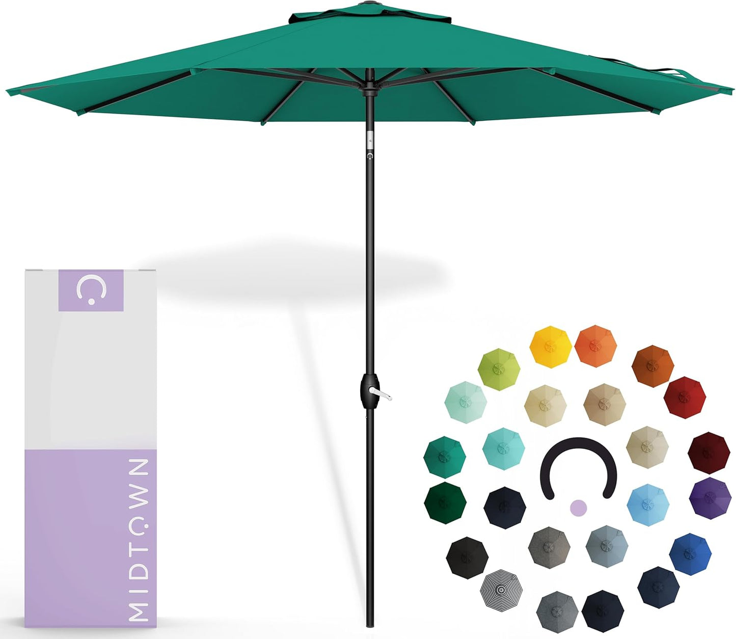 Midtown Umbrellas Sunbrella Umbrella 10 Feet Large Outdoor Umbrella With Sunbrella Canvas Navy Fabric - Auto-Tilt Aluminum Frame Large Patio Umbrella For Backyard, Deck, Garden, Pool - Black Pole