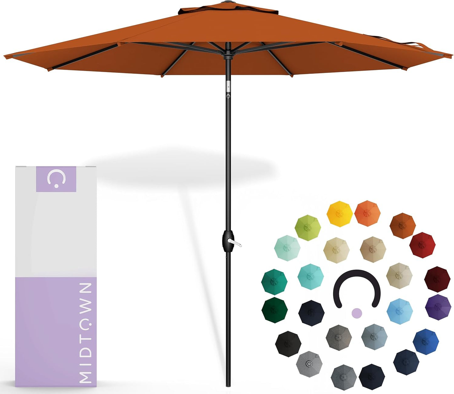 Midtown Umbrellas Sunbrella Umbrella 10 Feet Large Outdoor Umbrella With Sunbrella Canvas Navy Fabric - Auto-Tilt Aluminum Frame Large Patio Umbrella For Backyard, Deck, Garden, Pool - Black Pole