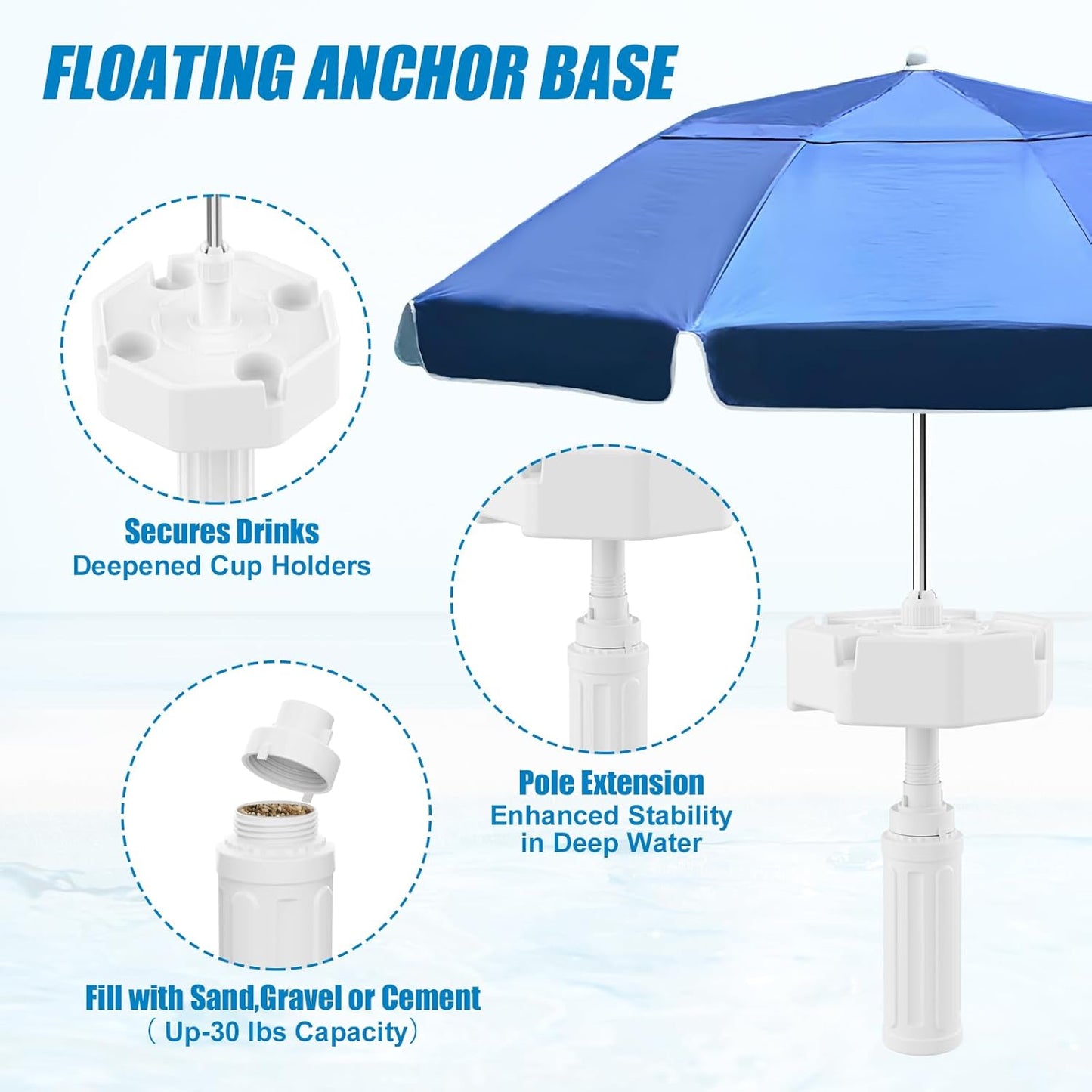 Floating Pool Umbrella,Outdoor Pool Sunshade Umbrella for Inside of Pool,Portable floating table with Drink Holders,No-Tool Setup for Swimming Pools, Beach & Lakes