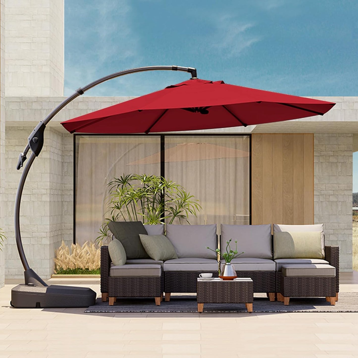 Grand patio 11FT Cantilever Umbrella with Base Outdoor Large Round Aluminum Offset Umbrella for Patio Garden Backyard (Champagne, 11 FT)