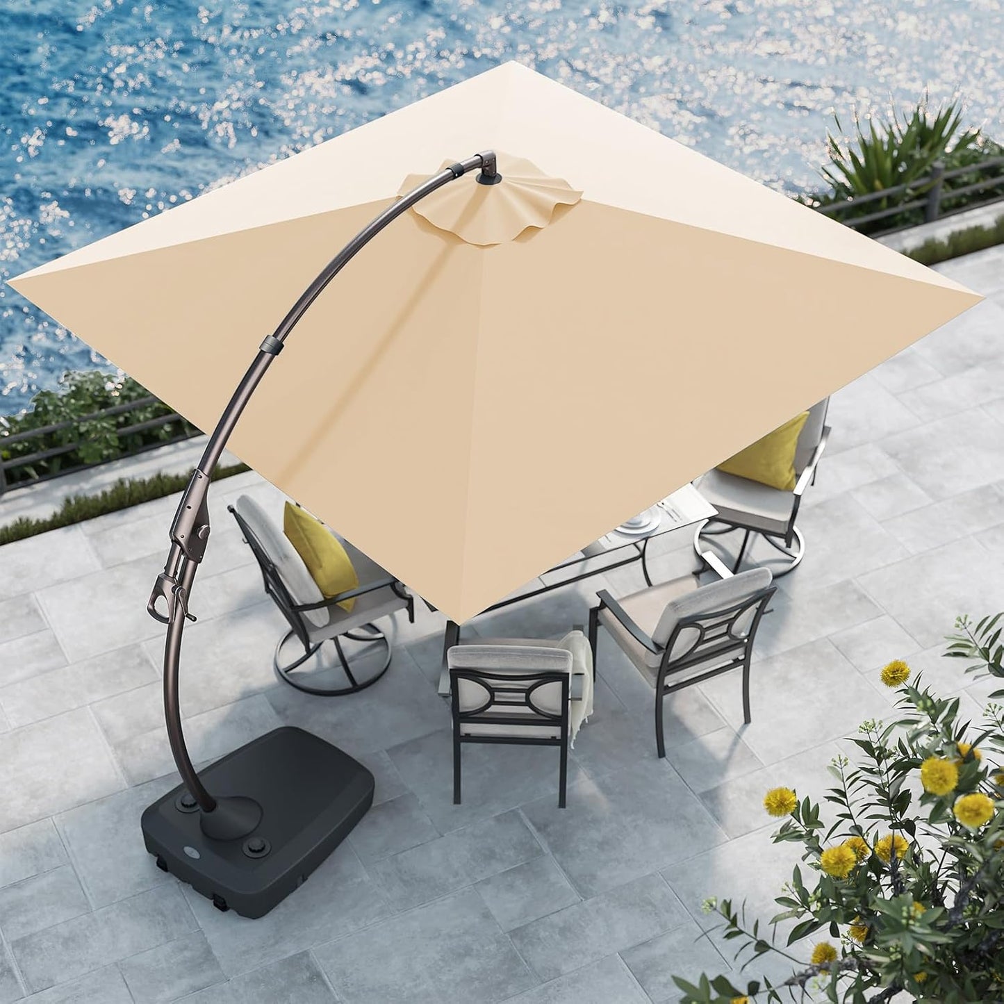 Grand patio 11FT Cantilever Umbrella with Base Outdoor Large Round Aluminum Offset Umbrella for Patio Garden Backyard (Champagne, 11 FT)