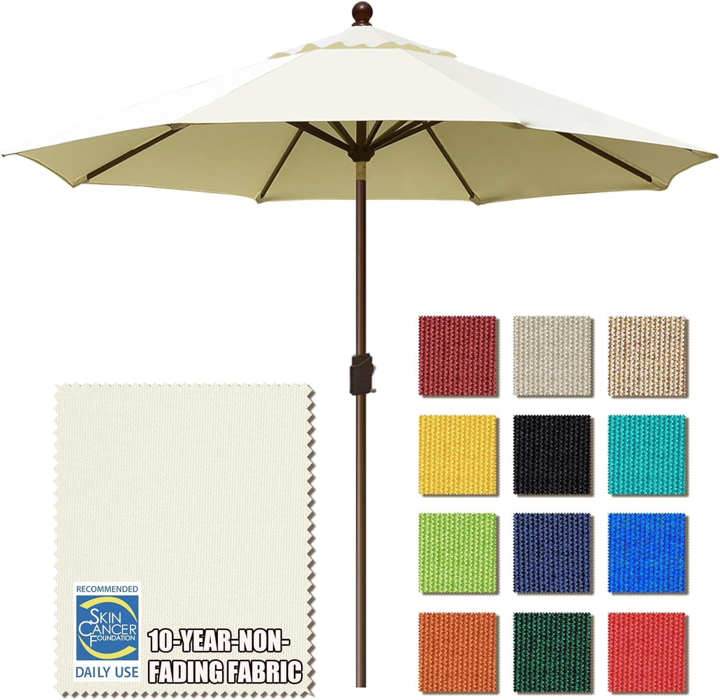 EliteShade USA 10-Year-Non-Fading 9Ft Market Umbrella Patio Umbrella Outdoor Table Umbrella with Ventilation, Heather Beige
