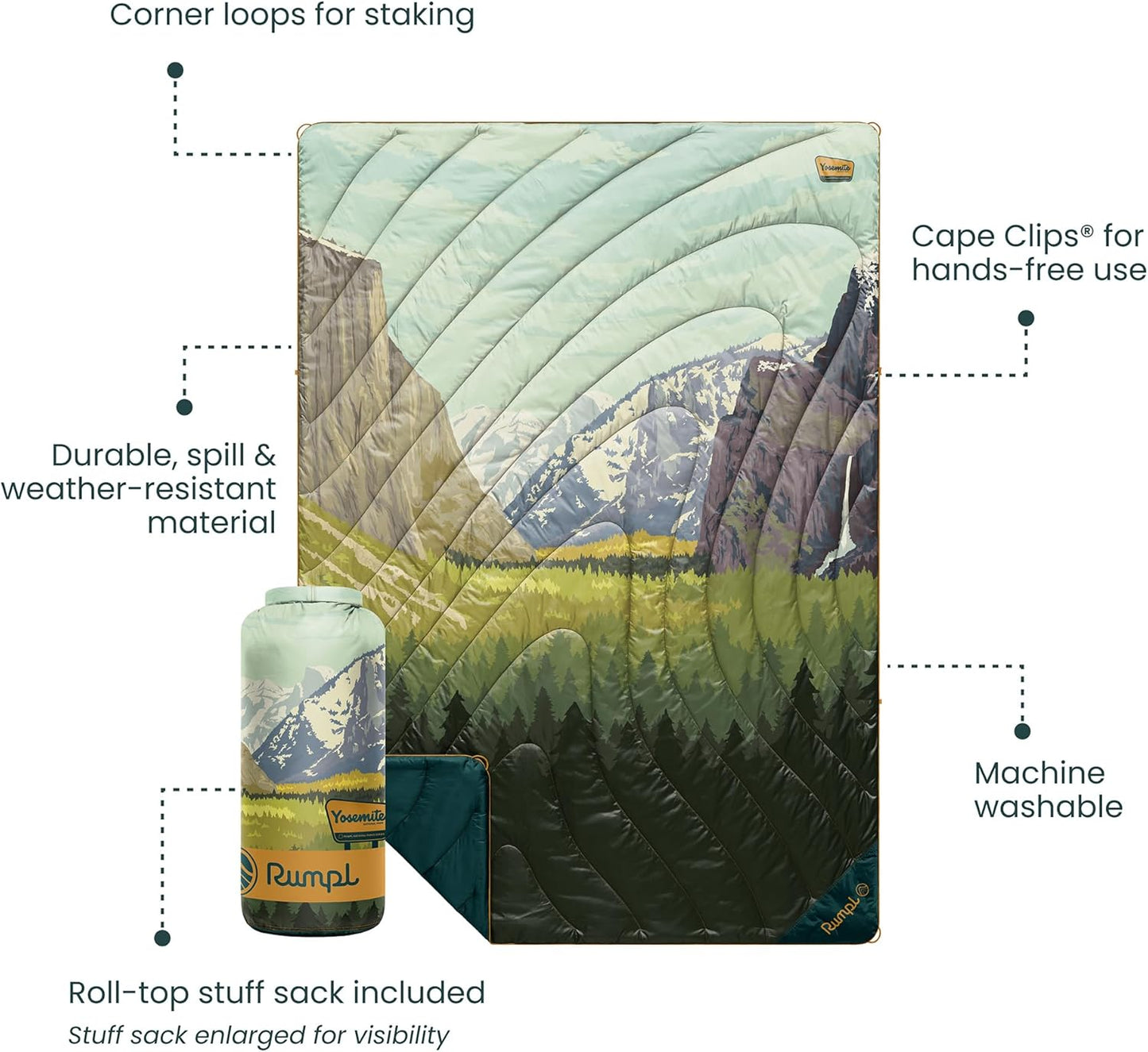 Rumpl Original Puffy Yosemite National Park Blanket for Camping and Outdoors, V2, Yosemite