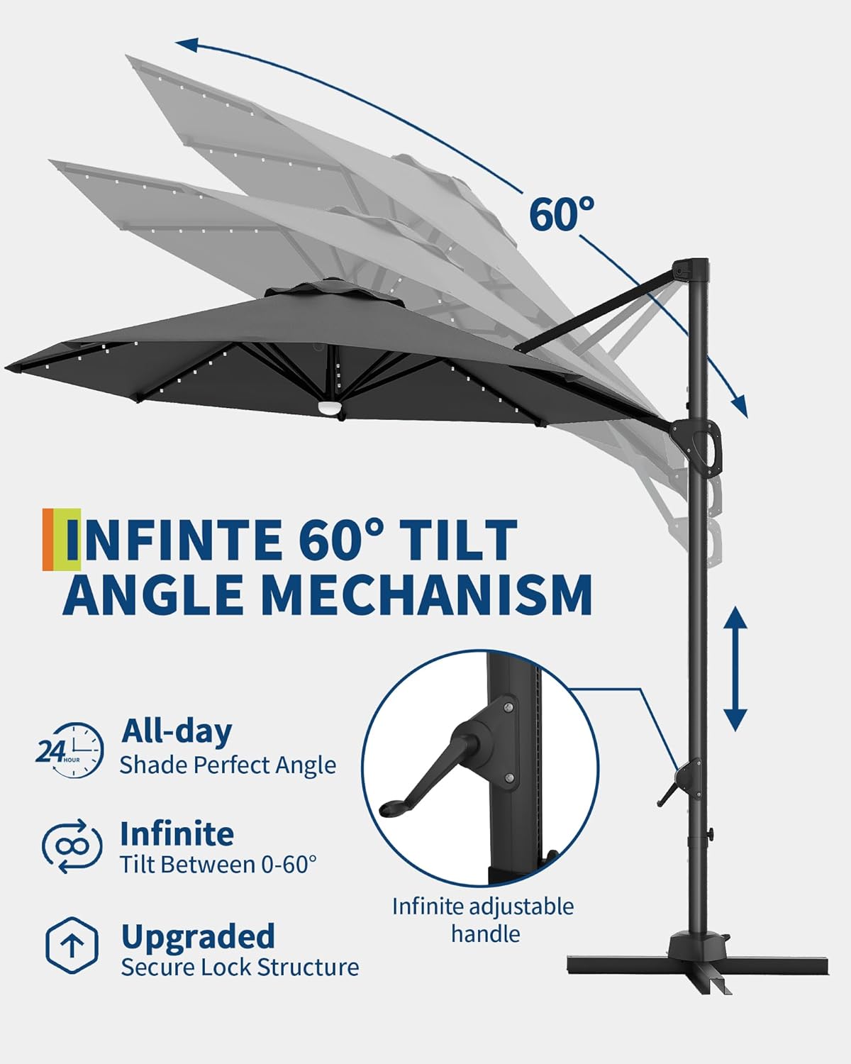 GarveeLife 10FT Outdoor Patio Umbrella Large Cantilever Market Sun Shade Windproof Offset with 360-Degree Rotation for Garden Deck Pool Patio
