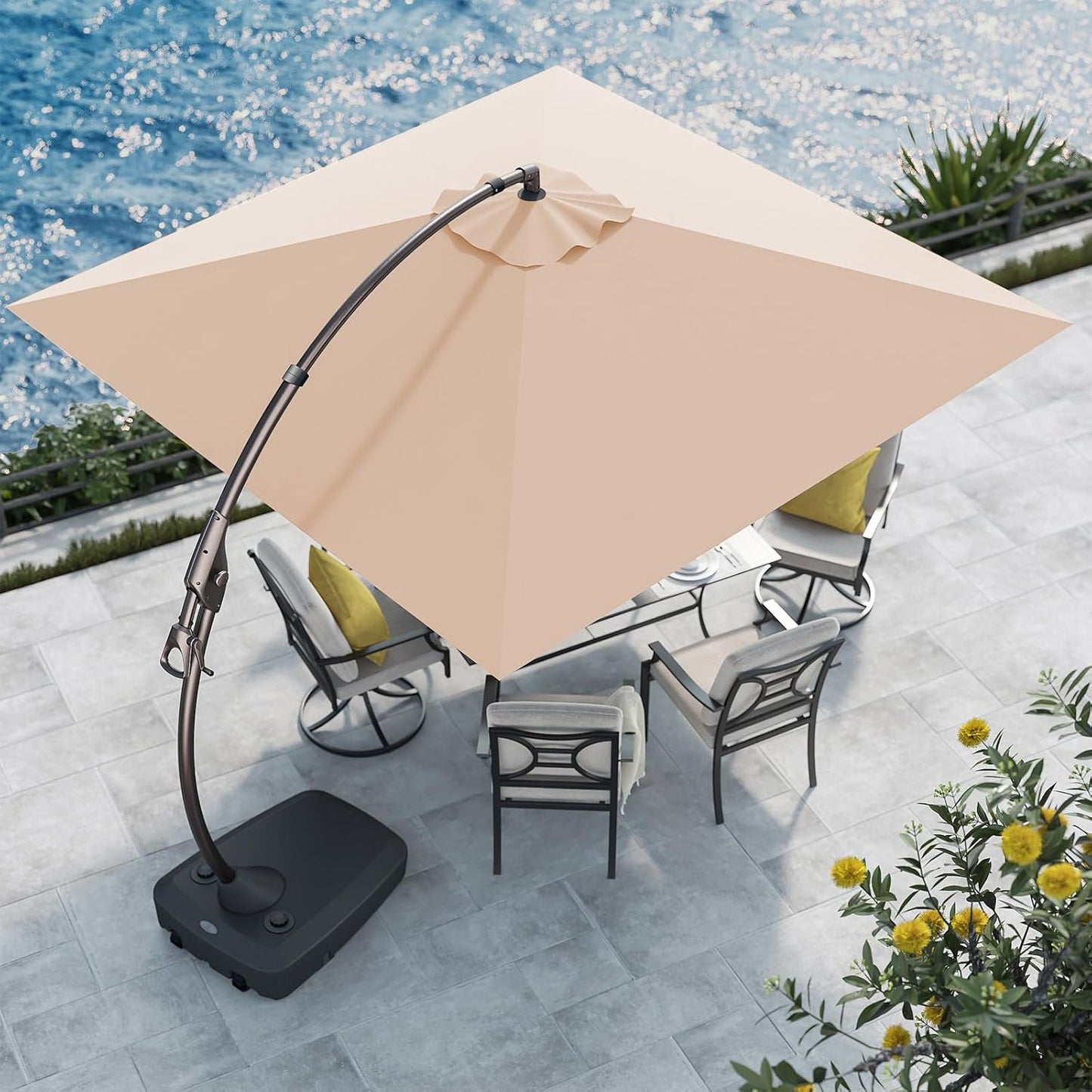 Grand patio 11FT Cantilever Umbrella with Base Outdoor Large Round Aluminum Offset Umbrella for Patio Garden Backyard (Champagne, 11 FT)