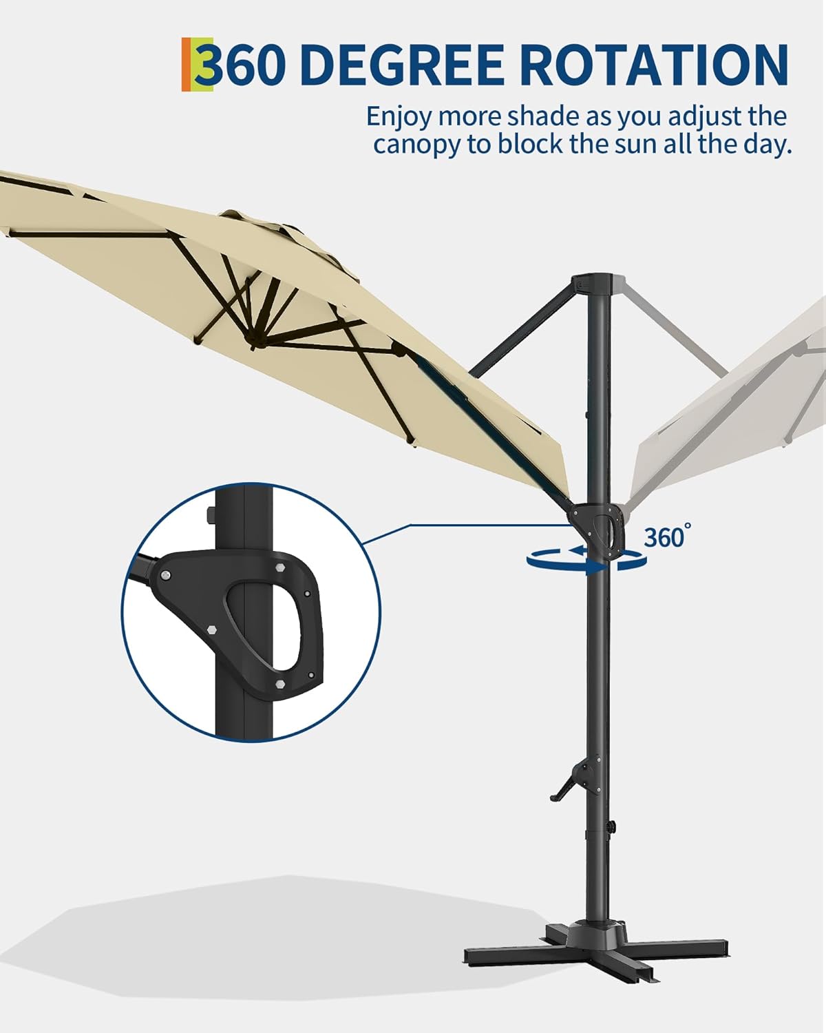 GarveeLife 10FT Cantilever Umbrella Outdoor Patio Umbrella w/Base Included Market Offset Umbrella Sun Shade Windproof with 360-Degree Rotation for Patio Garden Deck Pool, Beige
