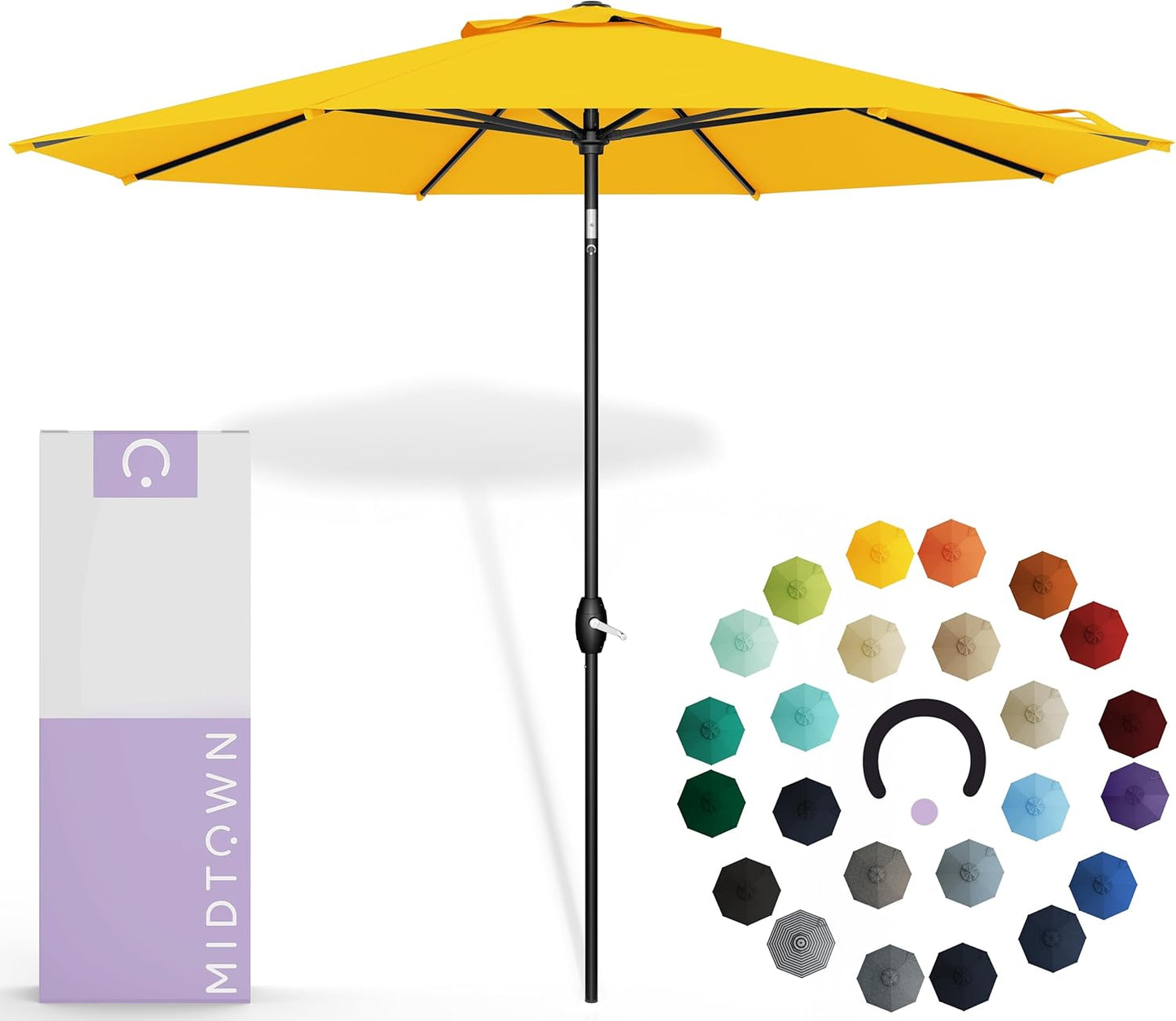 Midtown Umbrellas Sunbrella Umbrella 10 Feet Large Outdoor Umbrella With Sunbrella Canvas Navy Fabric - Auto-Tilt Aluminum Frame Large Patio Umbrella For Backyard, Deck, Garden, Pool - Black Pole