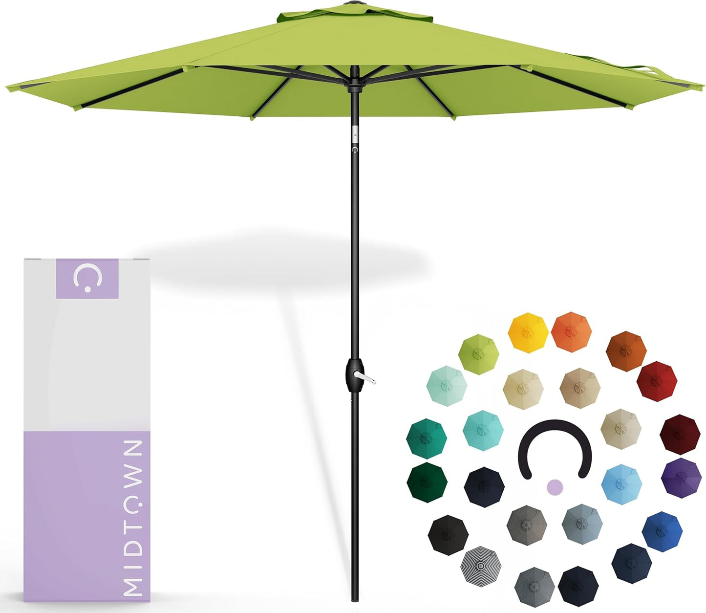 Midtown Umbrellas Sunbrella Umbrella 10 Feet Large Outdoor Umbrella With Sunbrella Canvas Navy Fabric - Auto-Tilt Aluminum Frame Large Patio Umbrella For Backyard, Deck, Garden, Pool - Black Pole