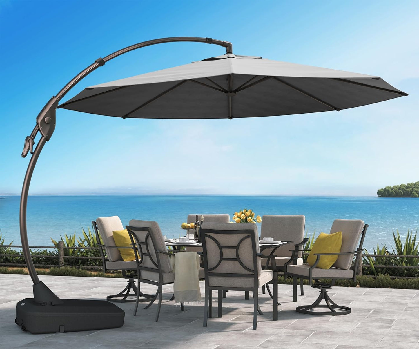 Grand patio 11FT Cantilever Umbrella with Base Outdoor Large Round Aluminum Offset Umbrella for Patio Garden Backyard (Champagne, 11 FT)
