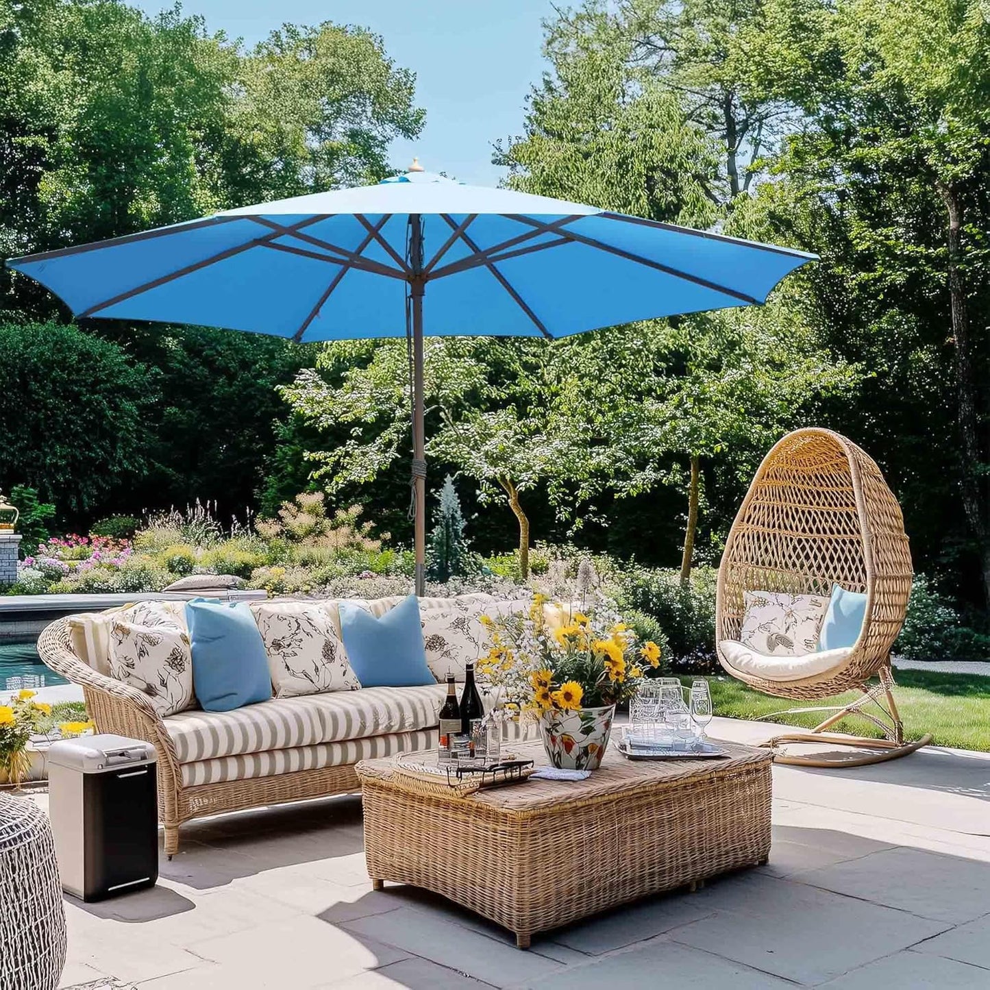 Yescom Solid Wooden Outdoor Patio Umbrella for Market Garden Yard Beach for Sand Deck Cafe Bistro Table Poolside Wedding Party Hotel Sunshade