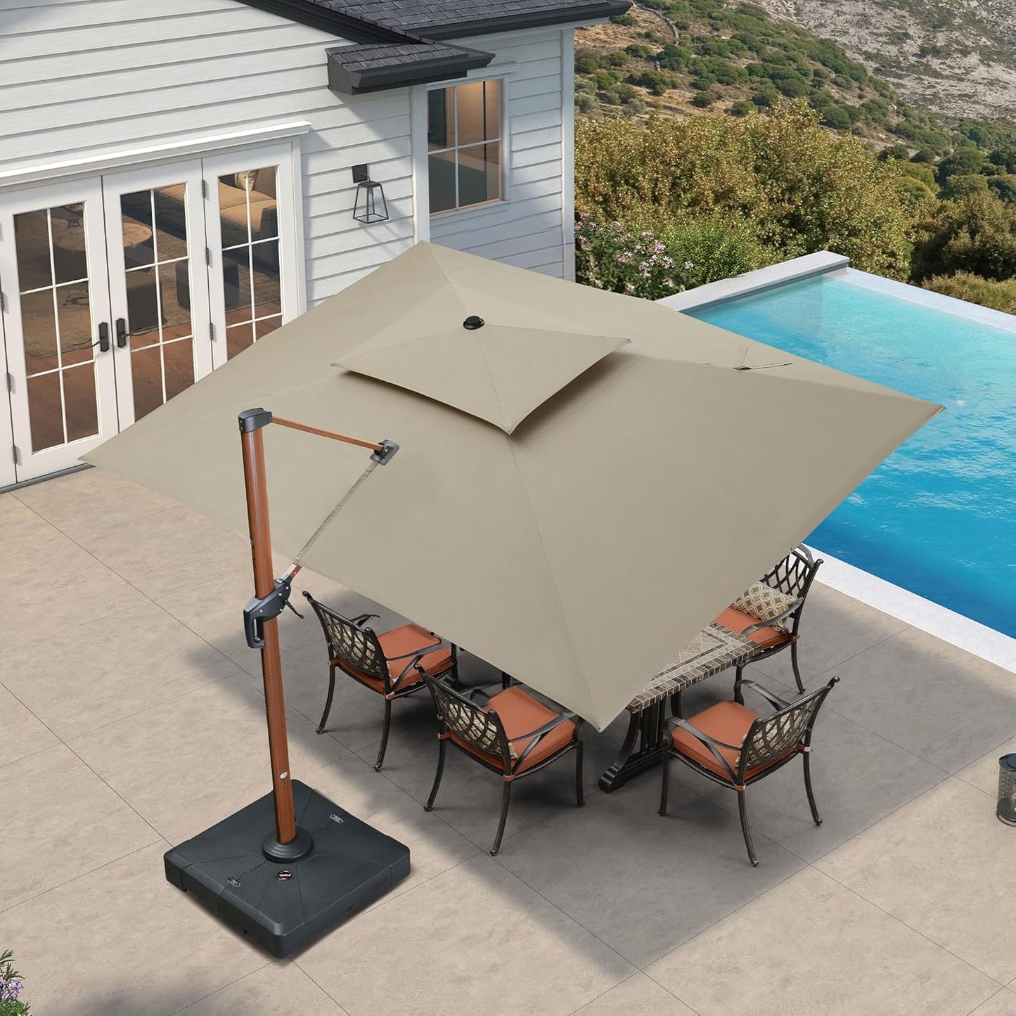 PURPLE LEAF 11' X 11' Patio Umbrella Cantilever Outdoor Umbrellas Square Large Parasol Windproof Sunshade Heavy Duty Sun Umbrellas for Deck Pool Patio Garden, Beige