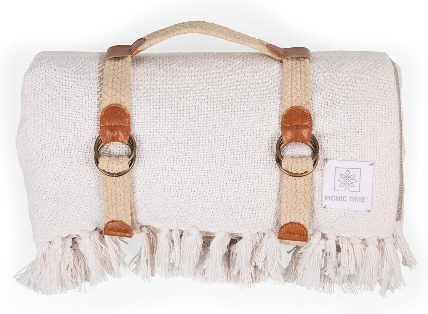 PICNIC TIME Montecito Picnic, Outdoor, and Beach Blanket with Harness, Montecito Picnic, Outdoor, and Beach Blanket with Harness, One Size, White & Blue Stripe
