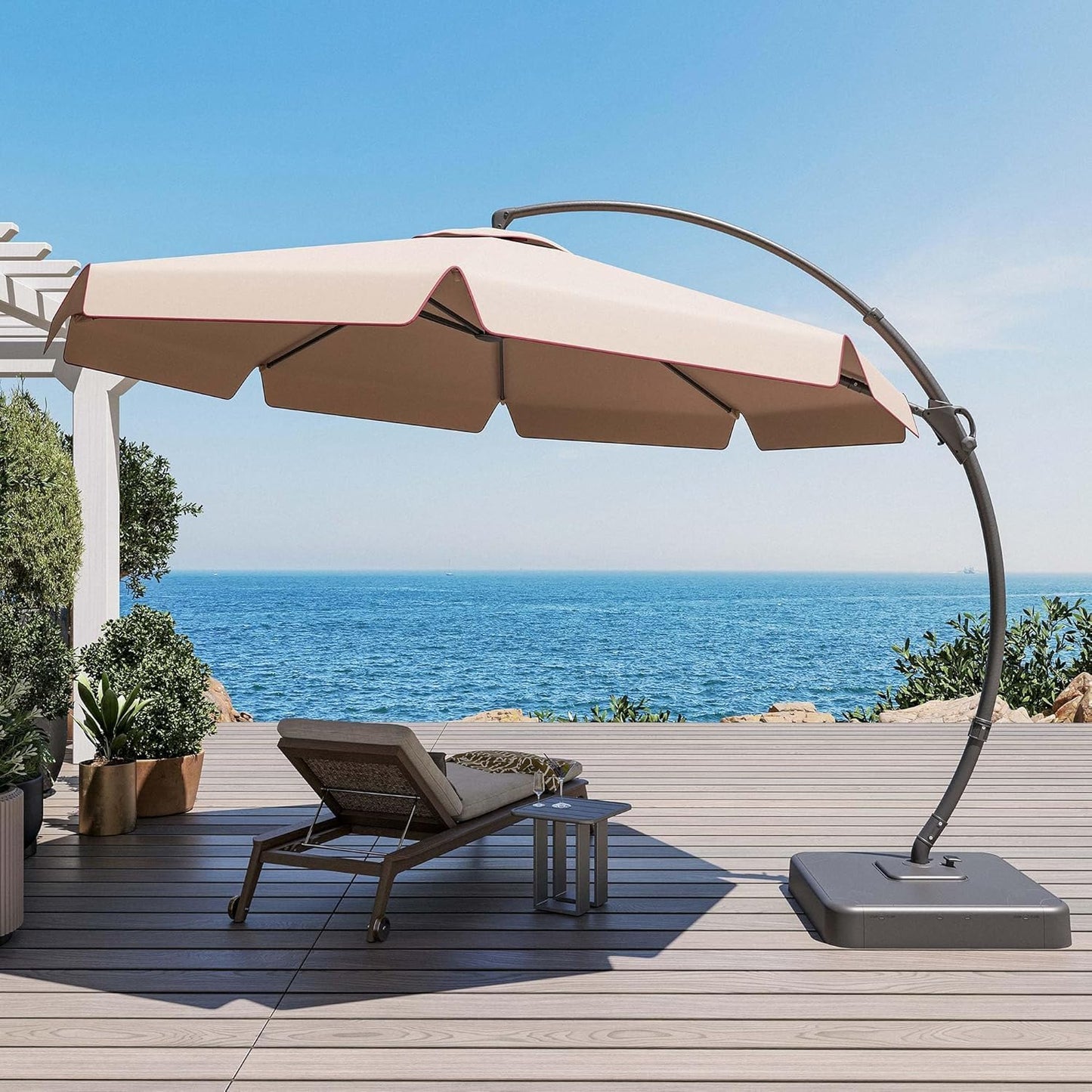 LAUSAINT HOME Outdoor Patio Umbrella, Deluxe Curvy Cantilever Umbrella Heavy Duty Offset with 360° Rotation Base for Market, Pool, Garden, Backyard, Deck