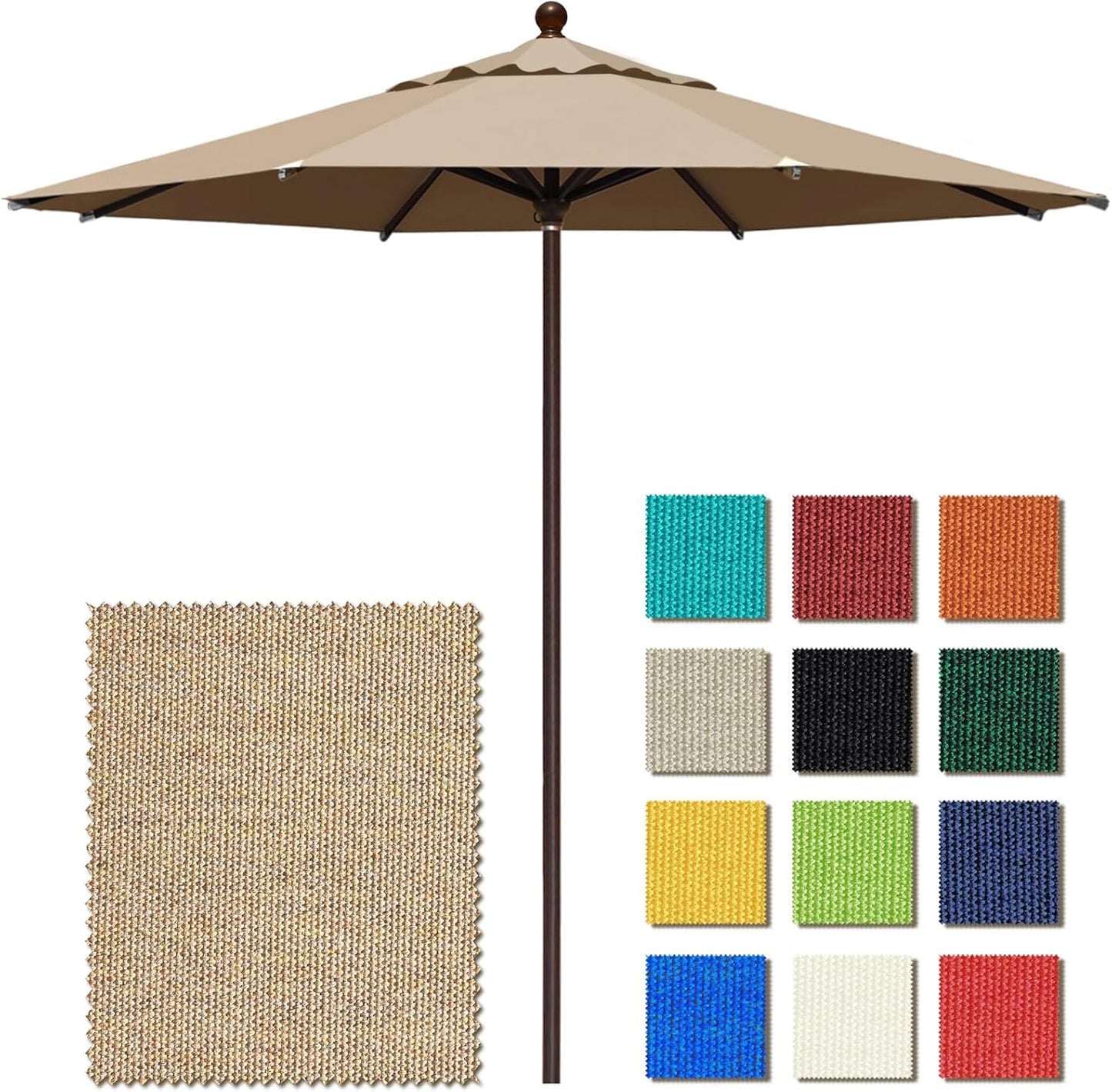 EliteShade USA 10-Year-Non-Fading 9Ft Market Umbrella Patio Umbrella Outdoor Table Umbrella with Ventilation, Heather Beige