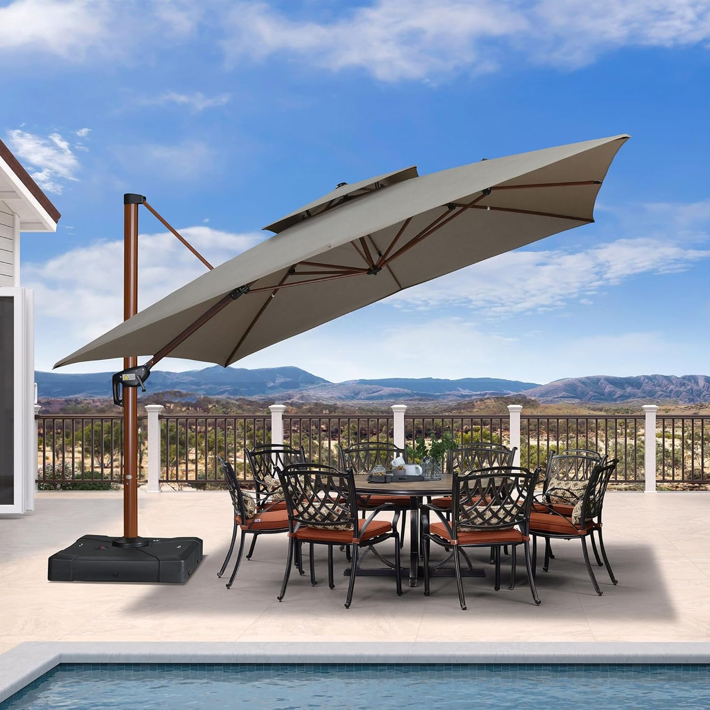PURPLE LEAF 11' X 11' Patio Umbrella Cantilever Outdoor Umbrellas Square Large Parasol Windproof Sunshade Heavy Duty Sun Umbrellas for Deck Pool Patio Garden, Beige