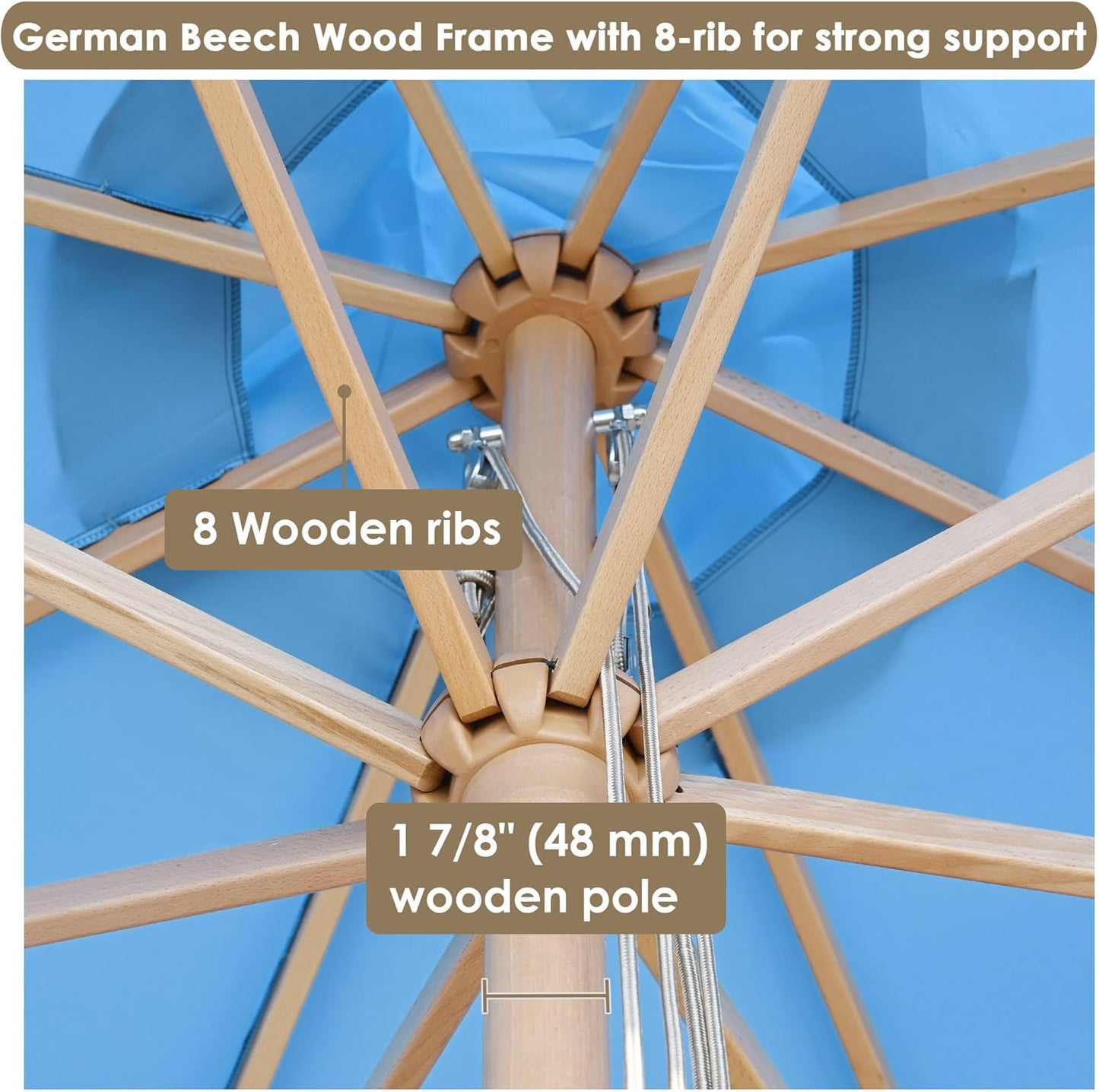 Yescom Solid Wooden Outdoor Patio Umbrella for Market Garden Yard Beach for Sand Deck Cafe Bistro Table Poolside Wedding Party Hotel Sunshade